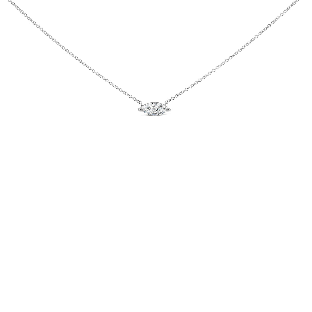 14K White Gold 1/2 Cttw Marquise Lab-Grown Diamond East West Solitaire 18" Pendant Necklace (F-G Color, VS2-SI1 Clarity)