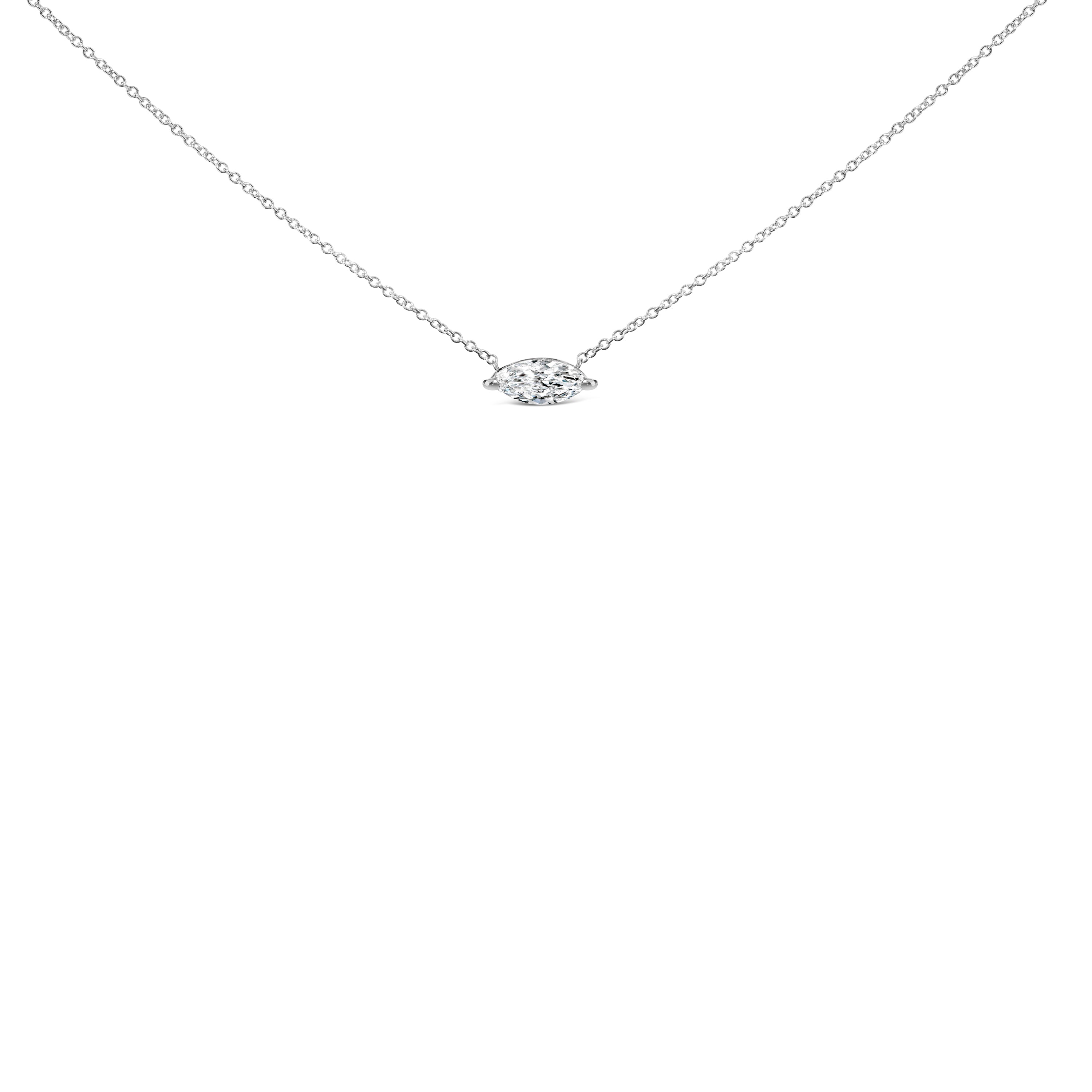 14K White Gold 1/2 Cttw Marquise Lab-Grown Diamond East West Solitaire 18" Pendant Necklace (F-G Color, VS2-SI1 Clarity)