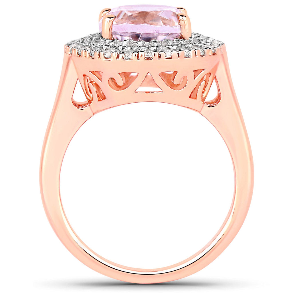 5.48 Carat Genuine Kunzite and White Topaz .925 Sterling Silver Ring