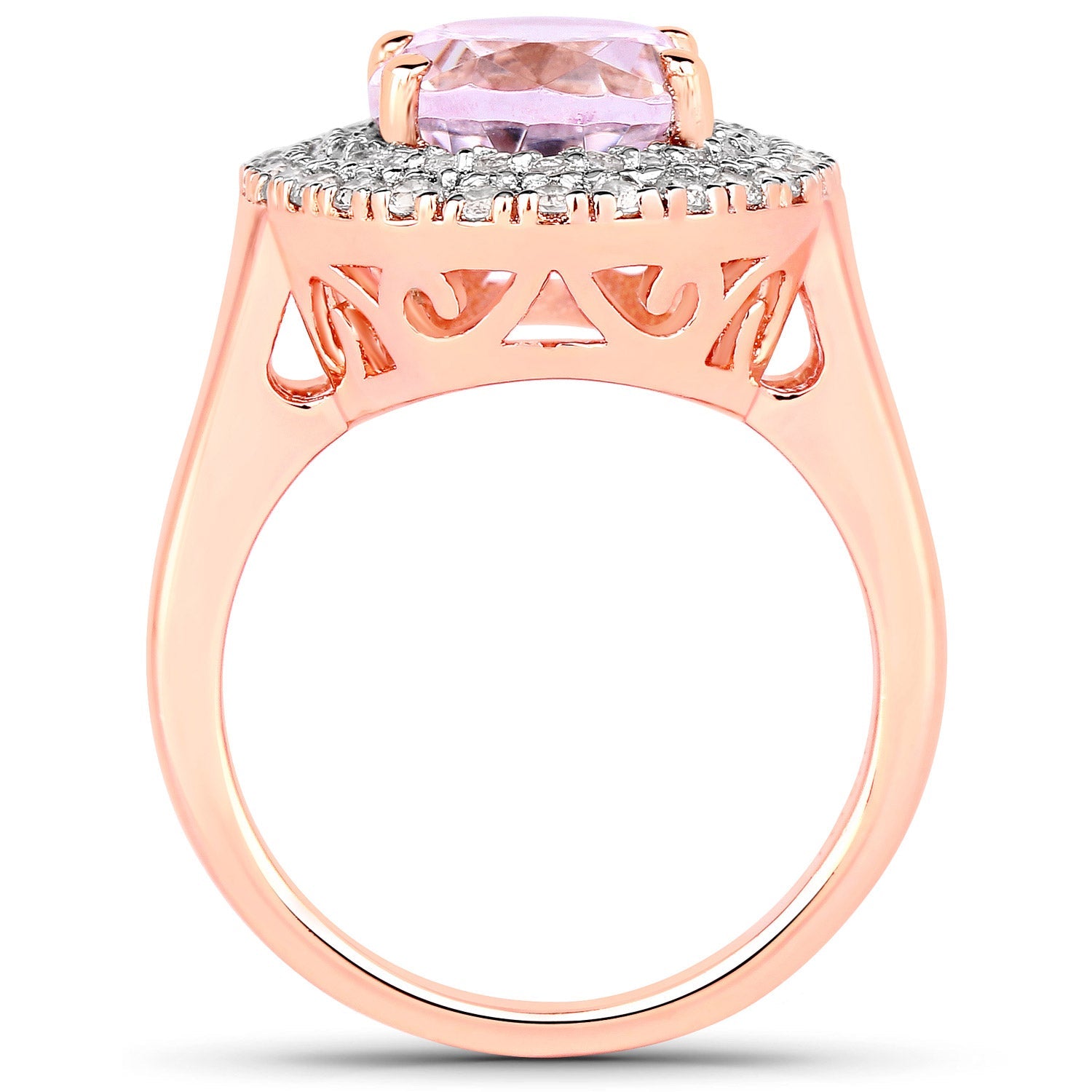 5.48 Carat Genuine Kunzite and White Topaz .925 Sterling Silver Ring