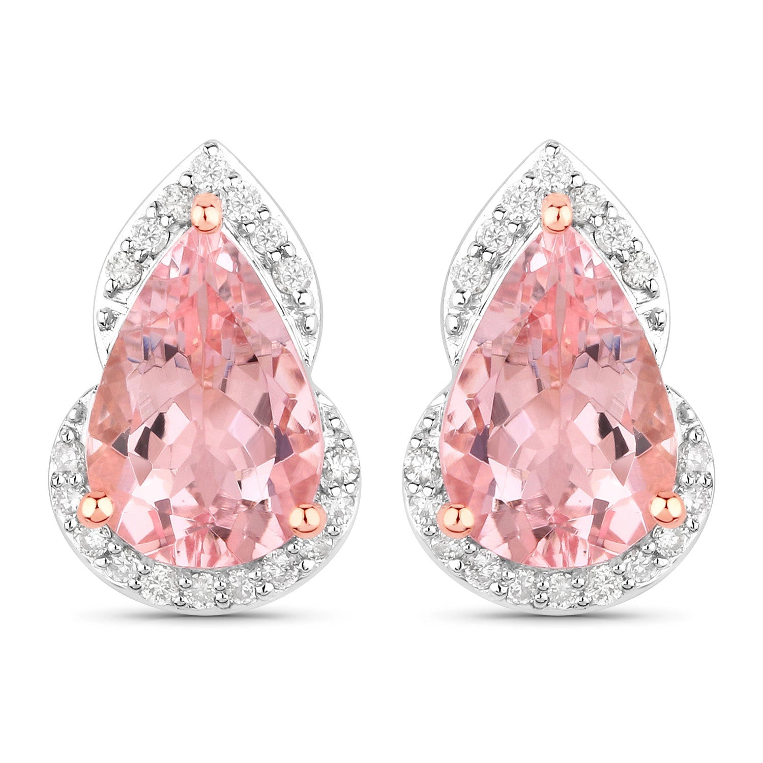 2.37 Carat Genuine Morganite and White Diamond 14K Rose Gold Earrings