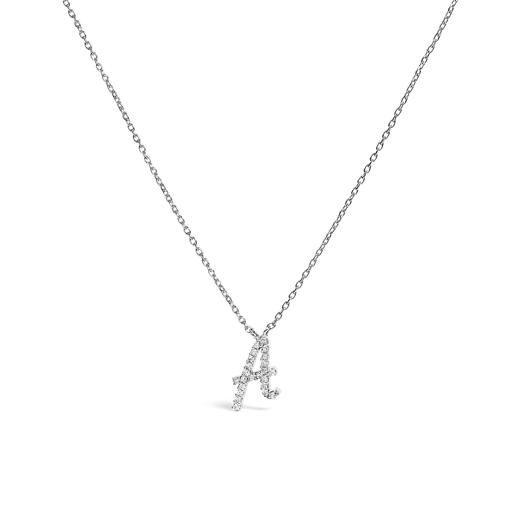 10K White Gold Diamond Accent "A" Initial Script Style Pendant Necklace