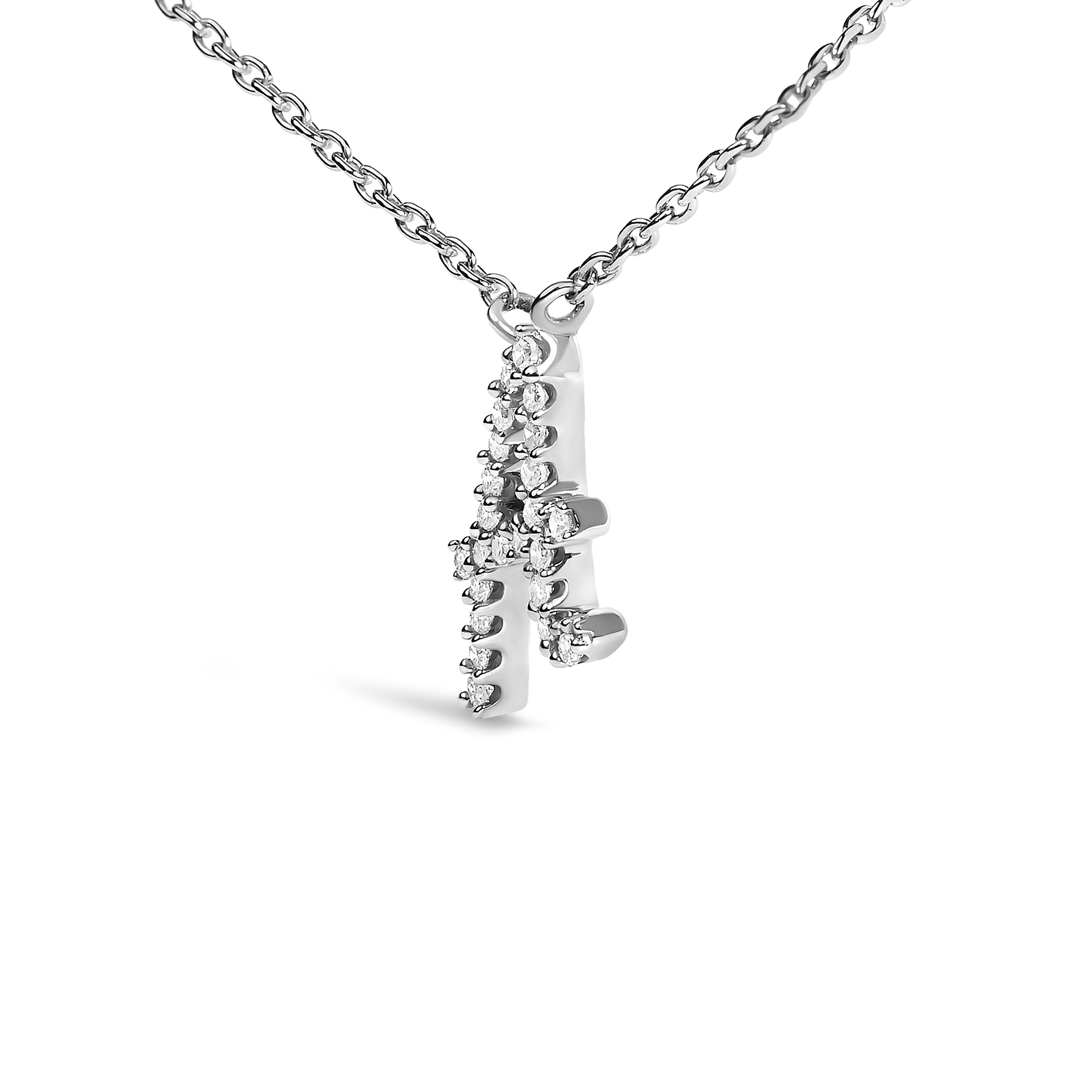 10K White Gold Diamond Accent "A" Initial Script Style Pendant Necklace