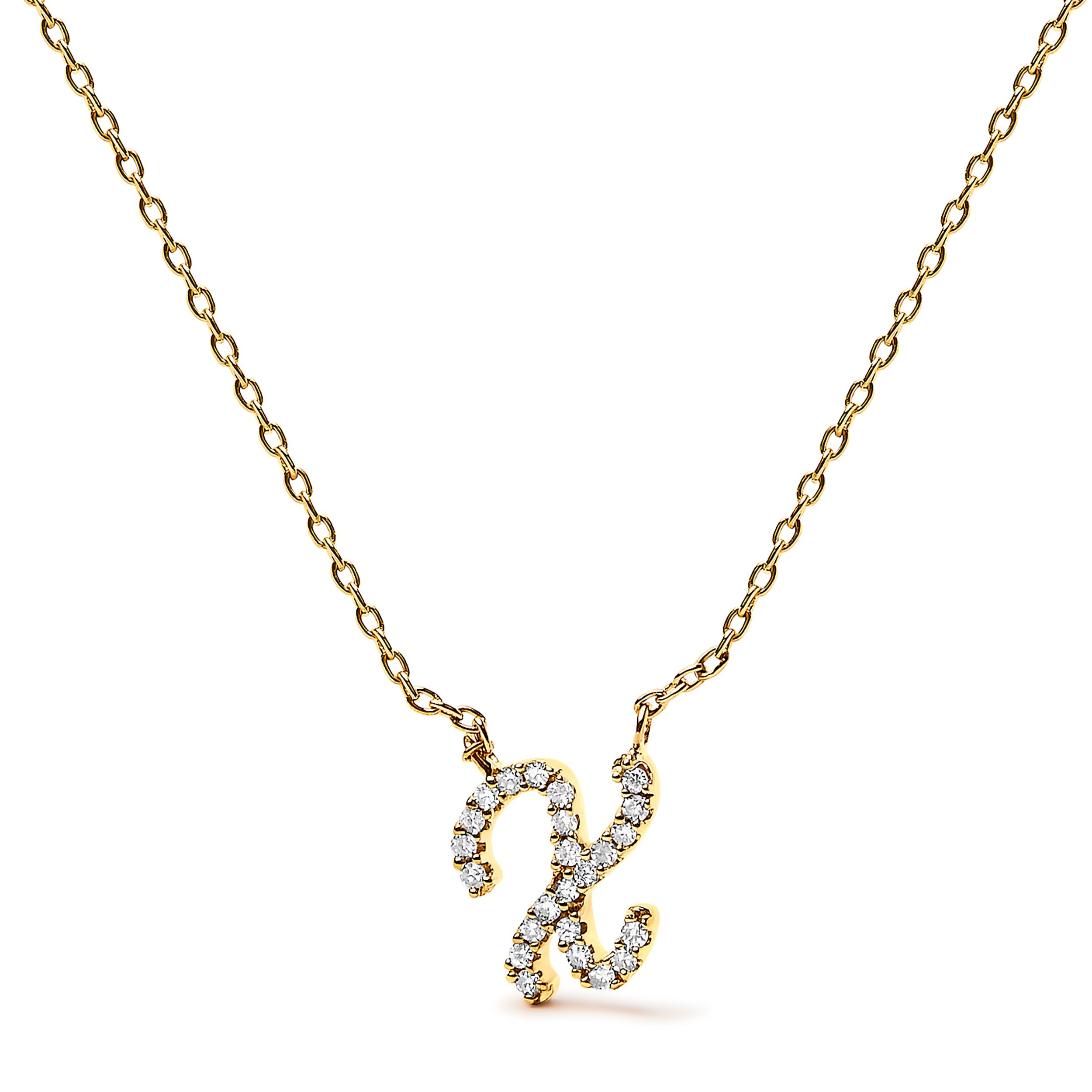 10K White Gold Diamond Accent "A" Initial Script Style Pendant Necklace