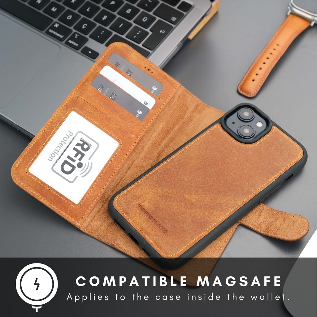 Casper Leather iPhone 15 Plus Wallet Case | Detachable MagSafe Compatible RFID Protection