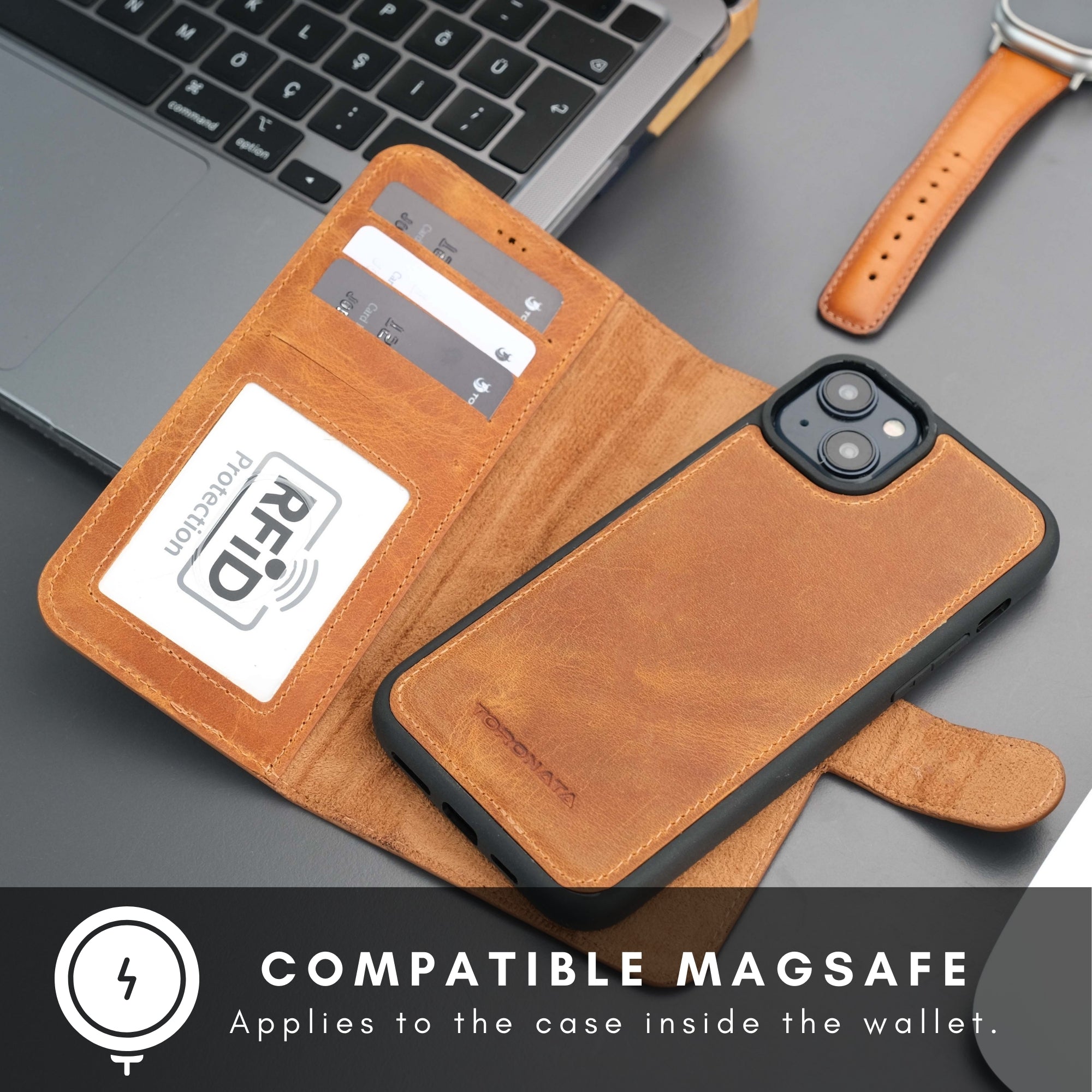 Casper Leather iPhone 15 Wallet Case | Detachable MagSafe Compatible RFID Protection
