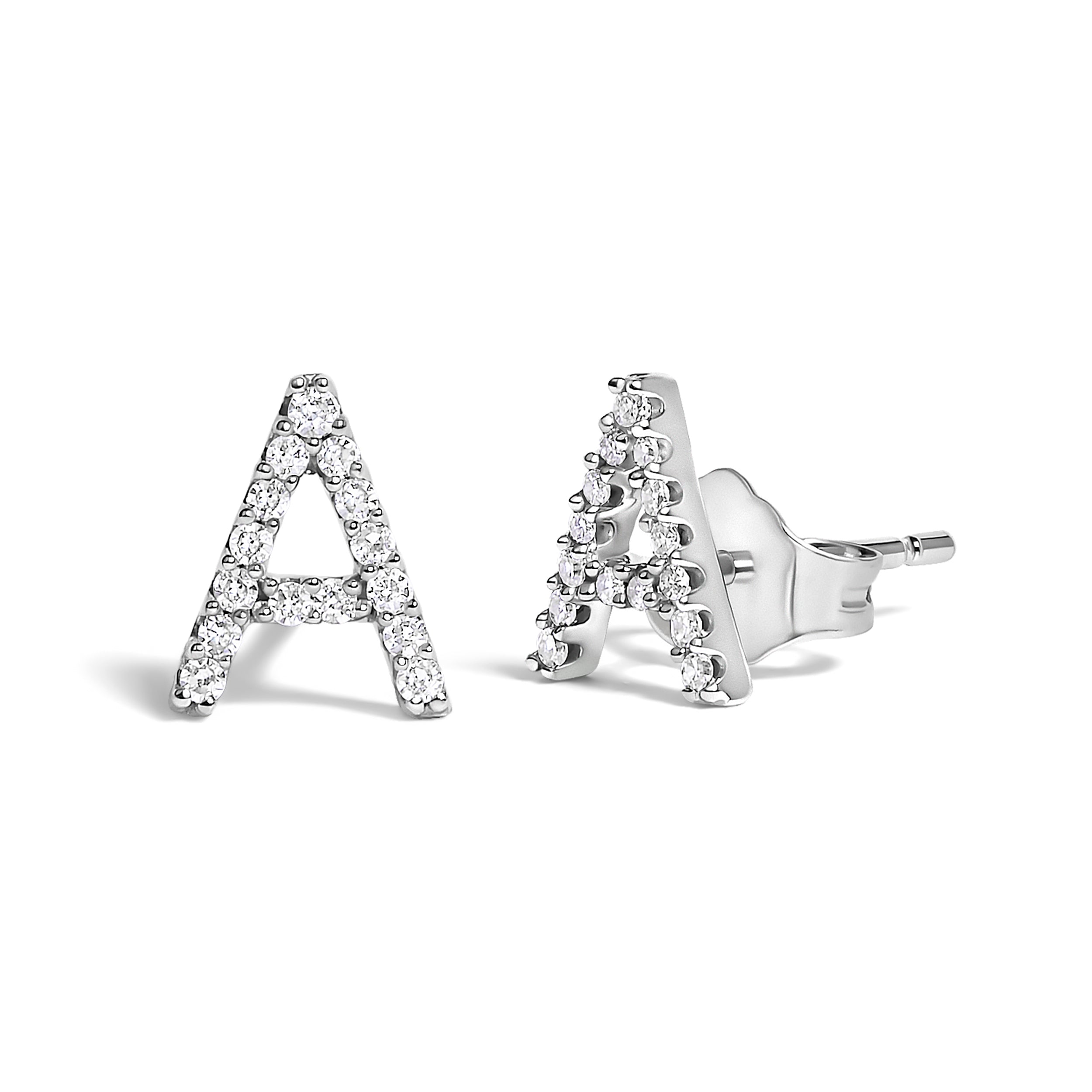10K White Gold 1/10 Cttw Diamond Initial â€œAâ€ Stud Earring