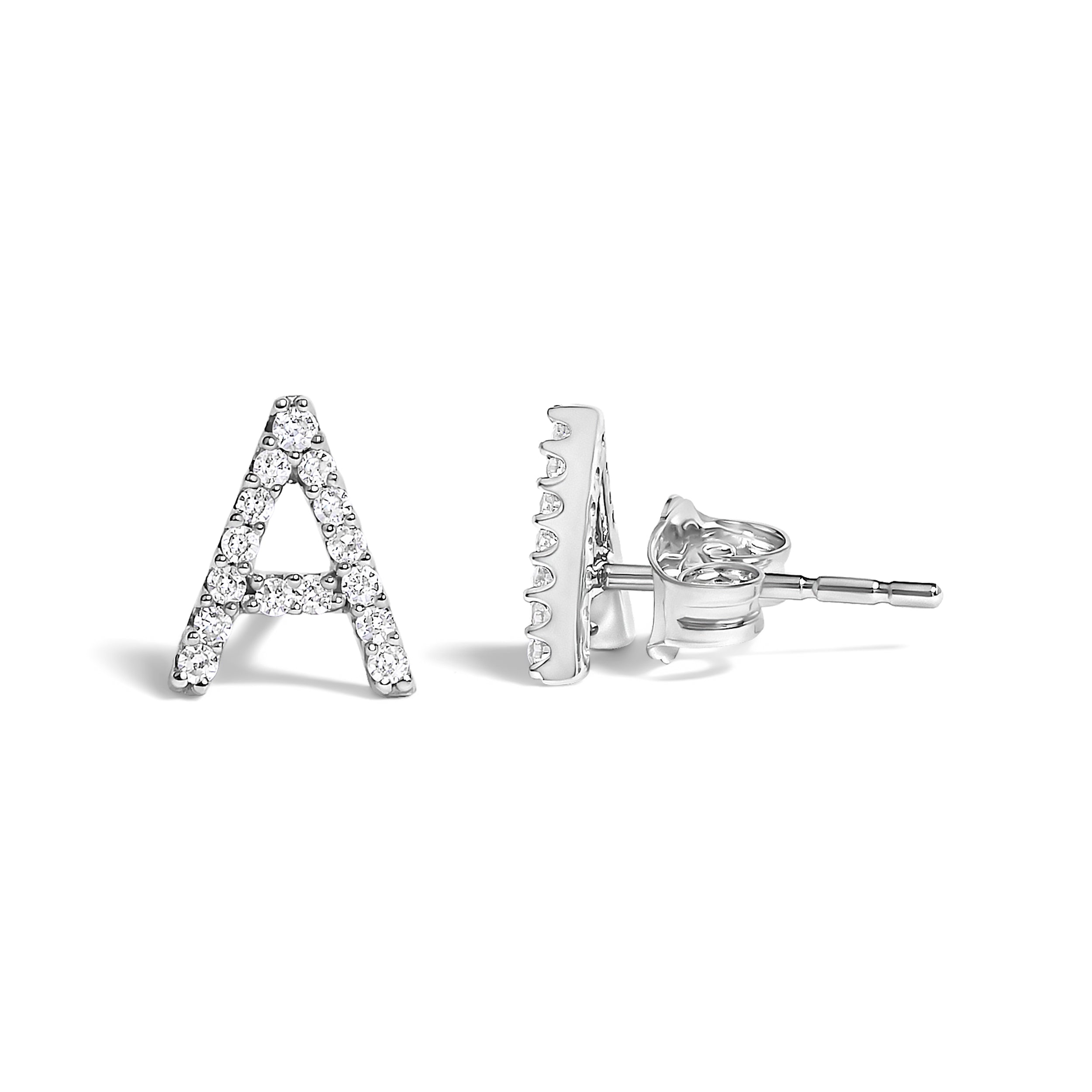 10K White Gold 1/10 Cttw Diamond Initial â€œAâ€ Stud Earring