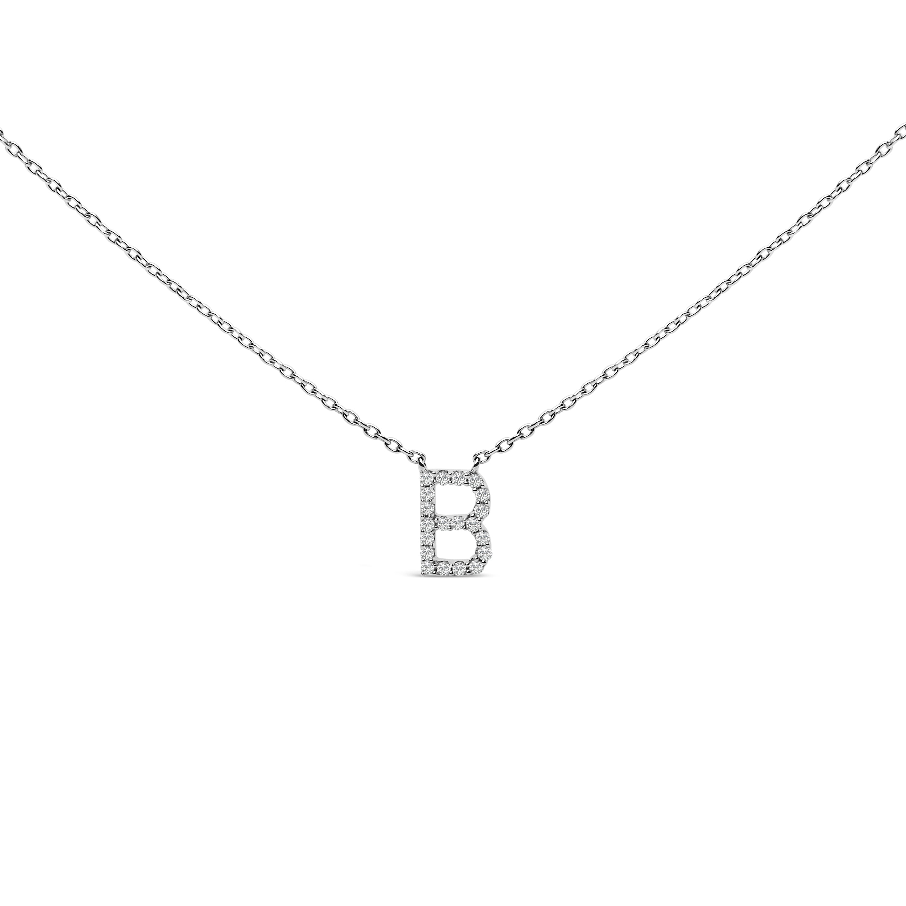 10K White Gold Diamond Accent "A" Block Initial Pendant Necklace