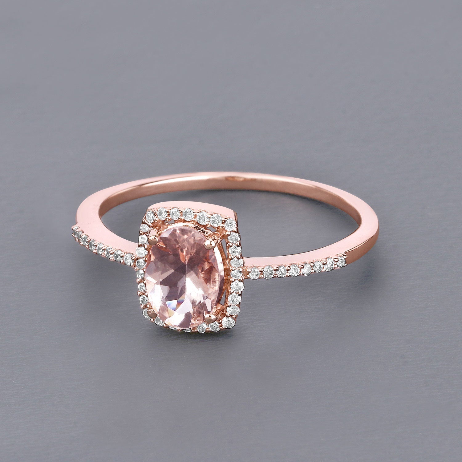 0.82 Carat Genuine Morganite and White Diamond 14K Rose Gold Ring