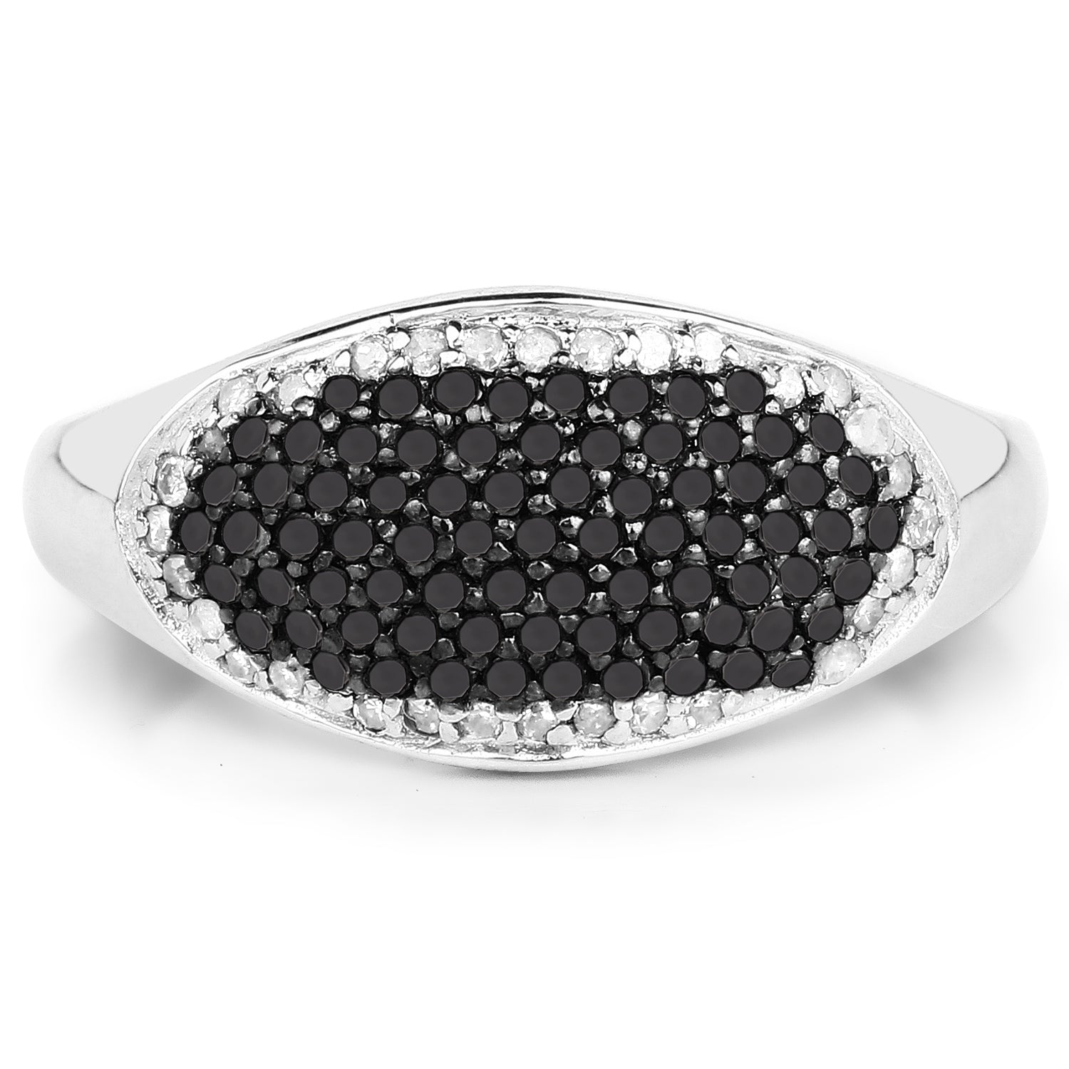 0.46 Carat Genuine Black Diamond and White Diamond .925 Sterling Silver Ring