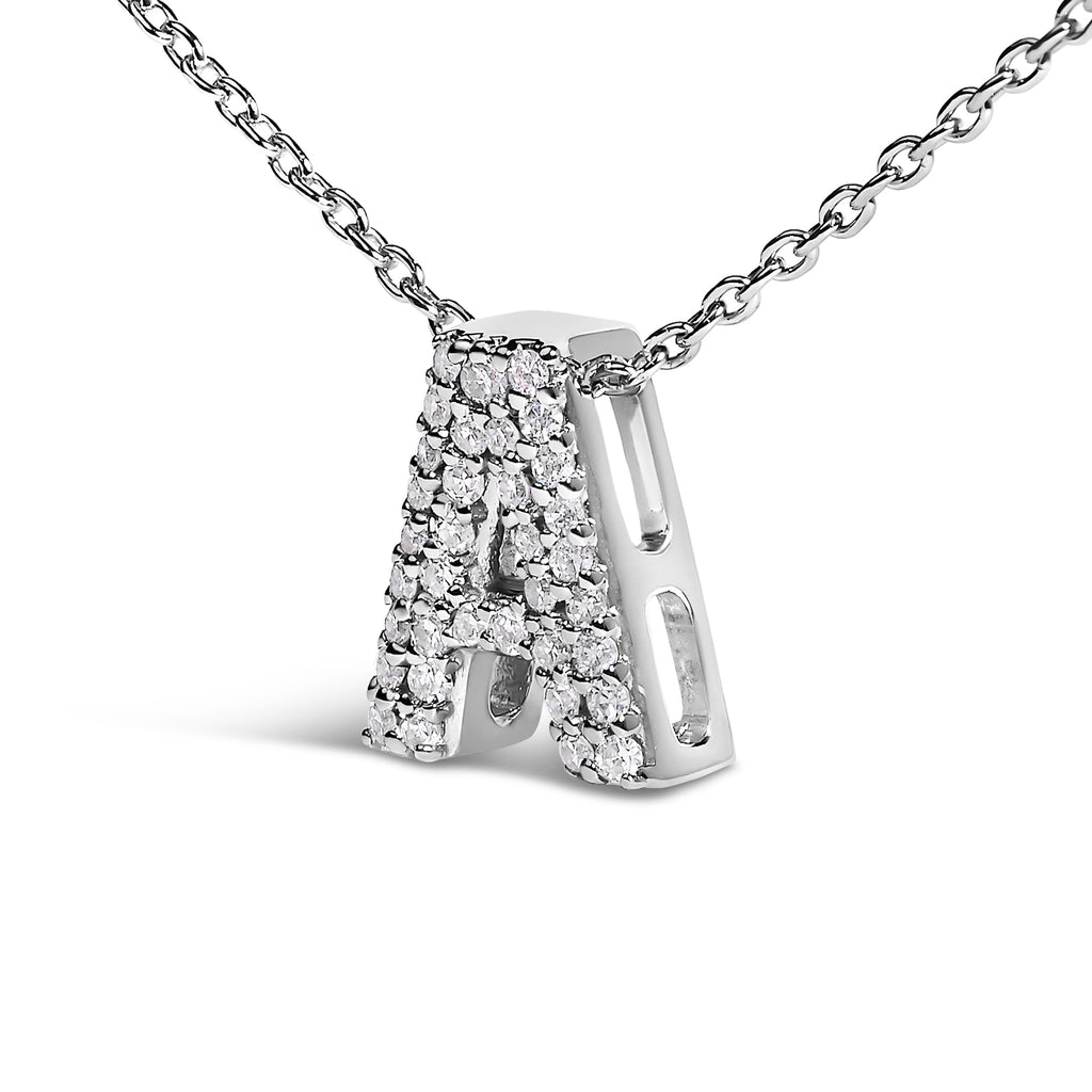 10K White Gold Diamond Accent "A" Initial Bubble Pendant Necklace