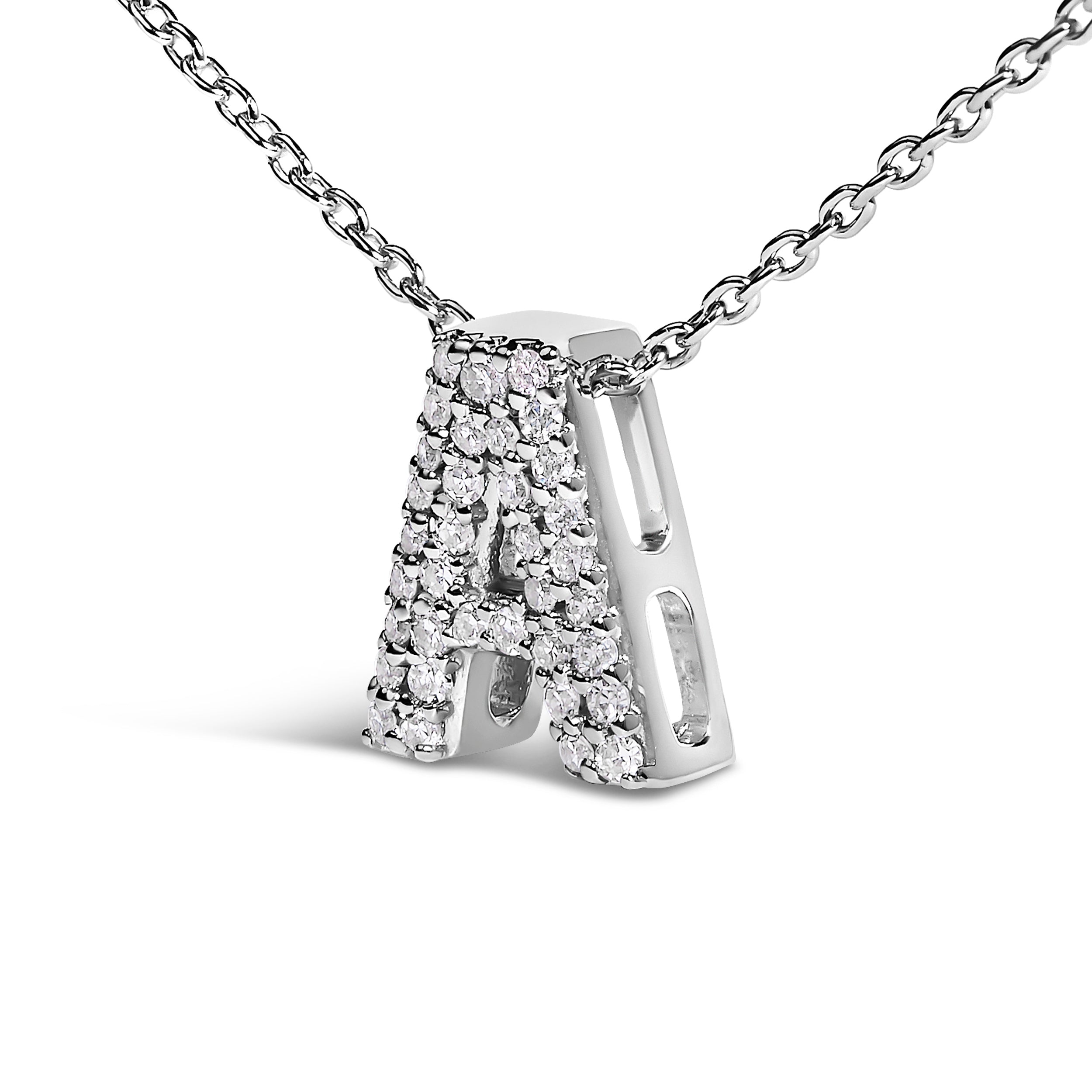 10K White Gold Diamond Accent "A" Initial Bubble Pendant Necklace