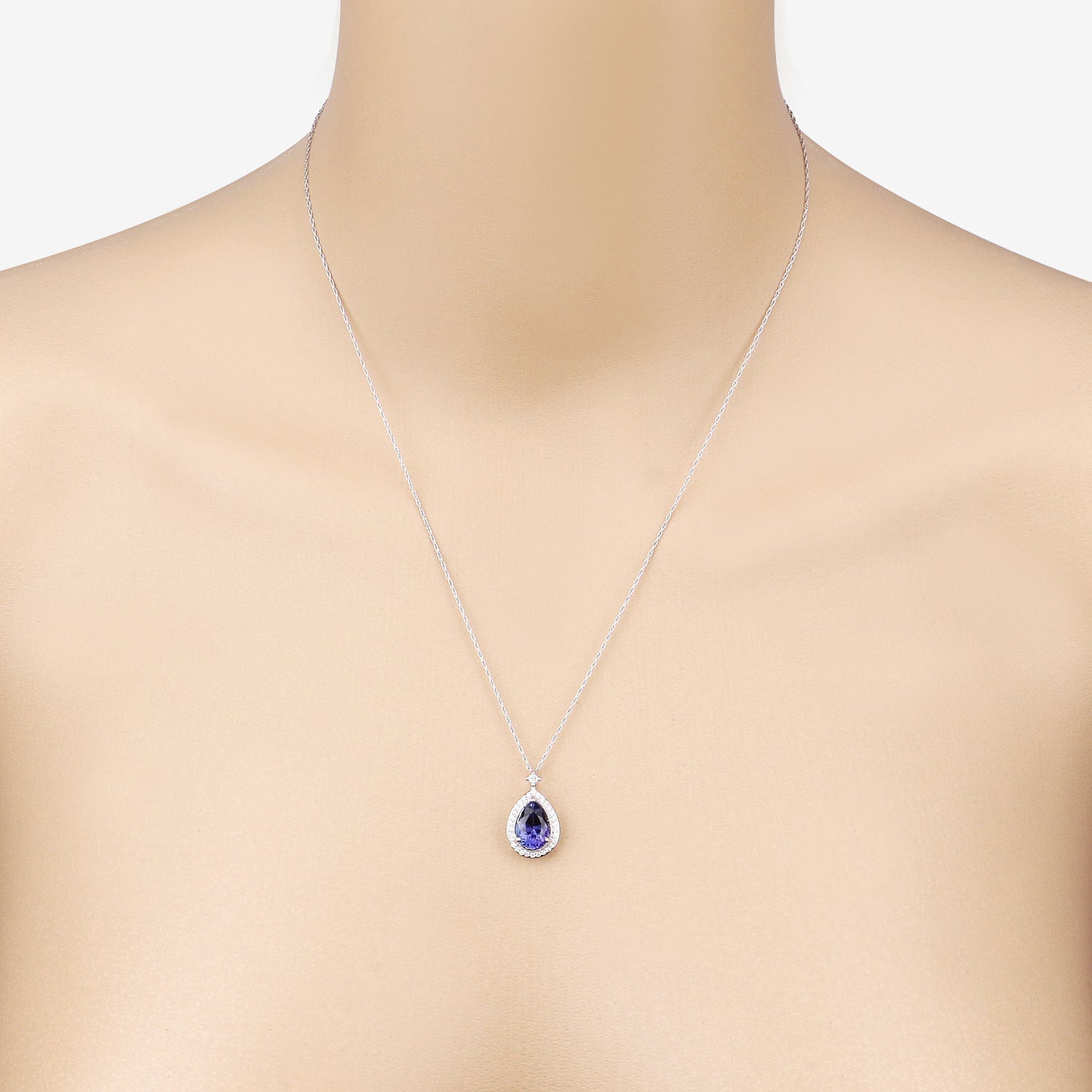 2.20 Carat Genuine Tanzanite and White Diamond 14K White Gold Pendant