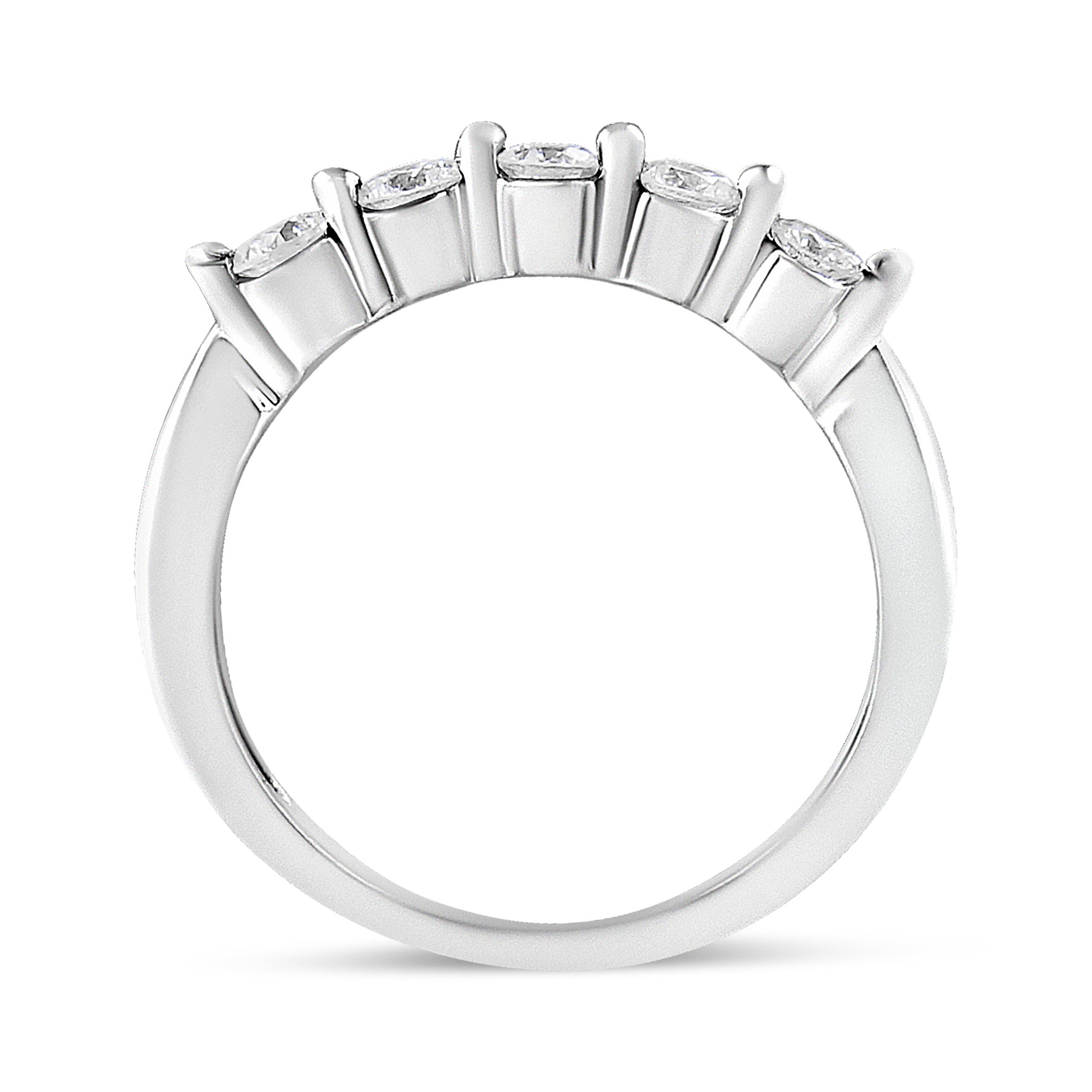 14K White Gold 1/2 Cttw Round-Cut 5-Stone Diamond Ring (H-I Color, SI1-SI2 Clarity) Size 7