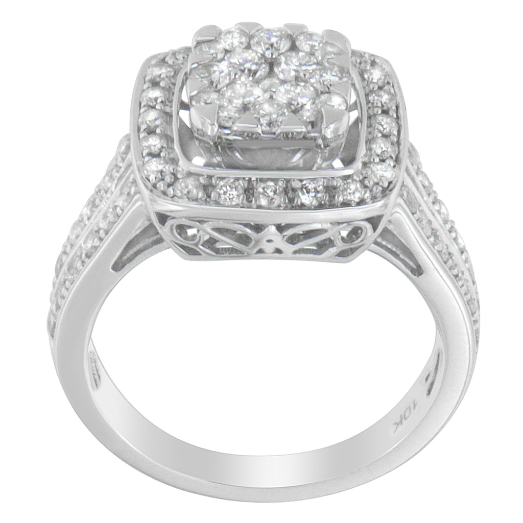 10K White Gold Diamond Cluster Ring (1 Cttw, H-I Color, SI2-I1 Clarity) - Size 6-1/2