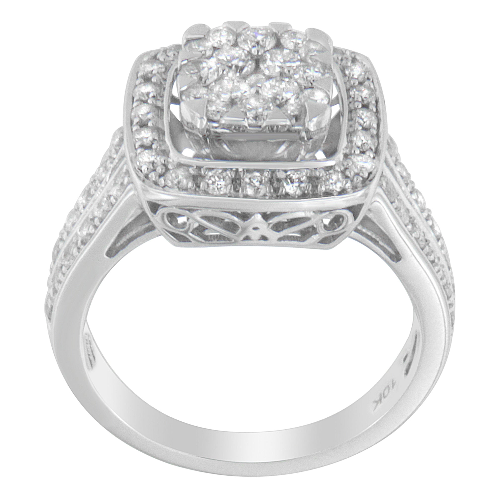 10K White Gold Diamond Cluster Ring (1 Cttw, H-I Color, SI2-I1 Clarity) - Size 6-1/2