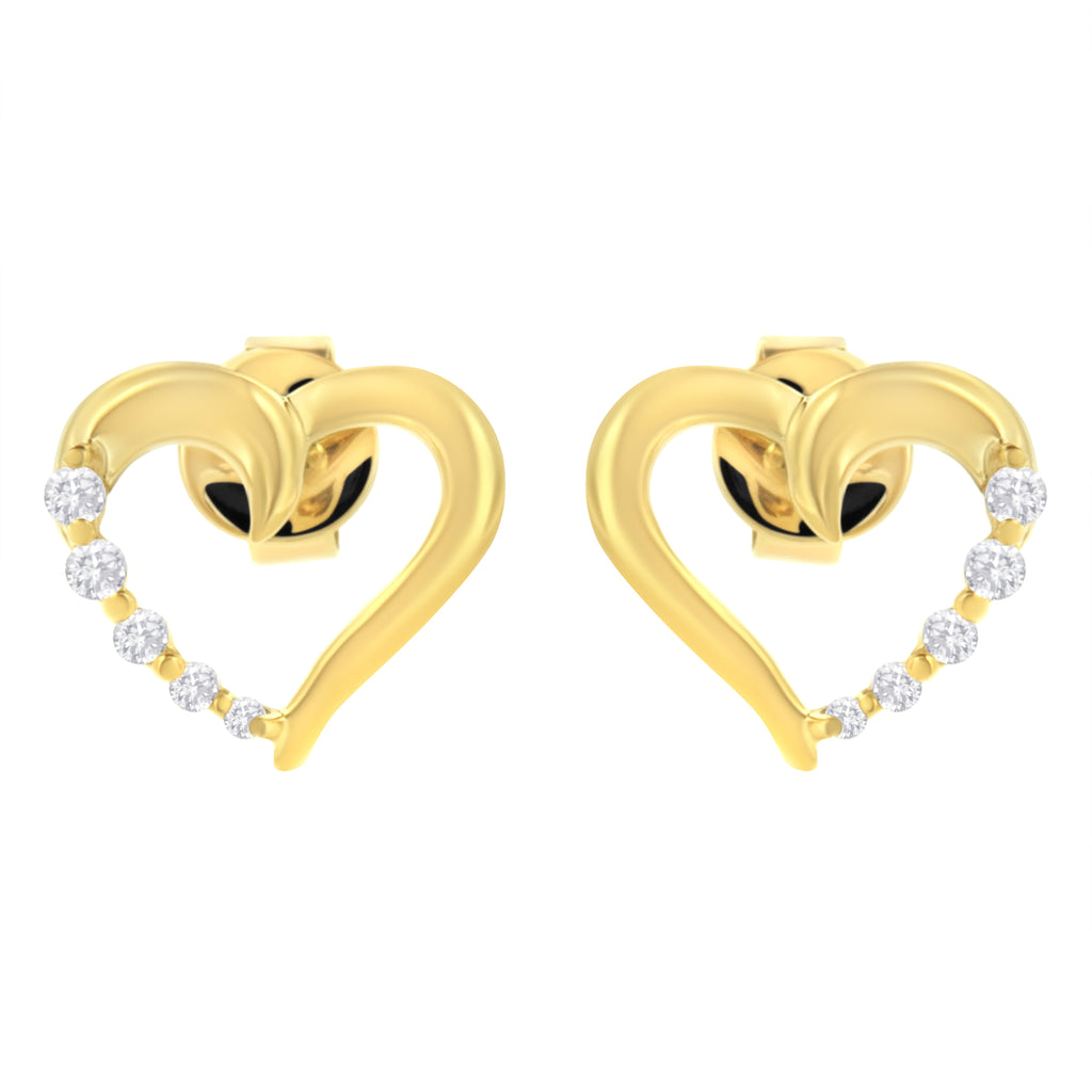 14K Yellow Gold 1/8 Cttw Diamond Journey Heart Hoop Earrings (K-L Color, I1-I2 Clarity)