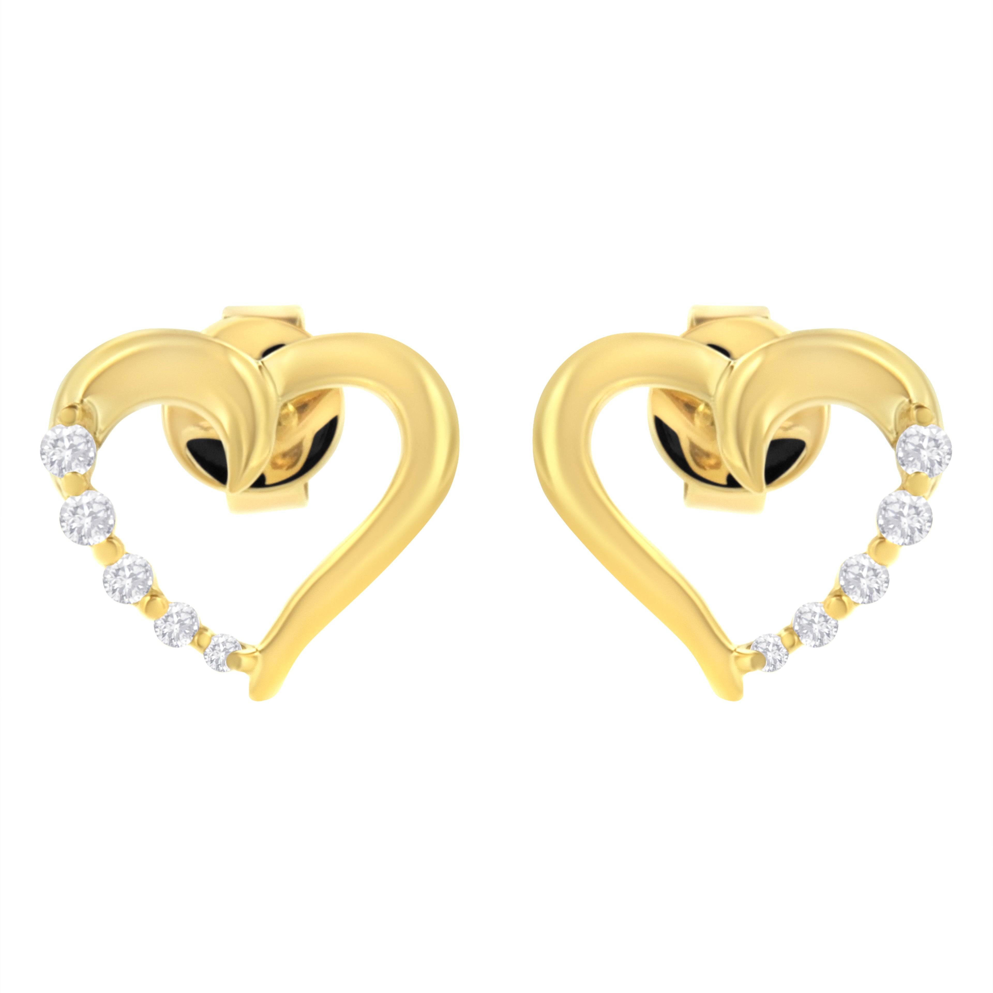 14K Yellow Gold 1/8 Cttw Diamond Journey Heart Hoop Earrings (K-L Color, I1-I2 Clarity)