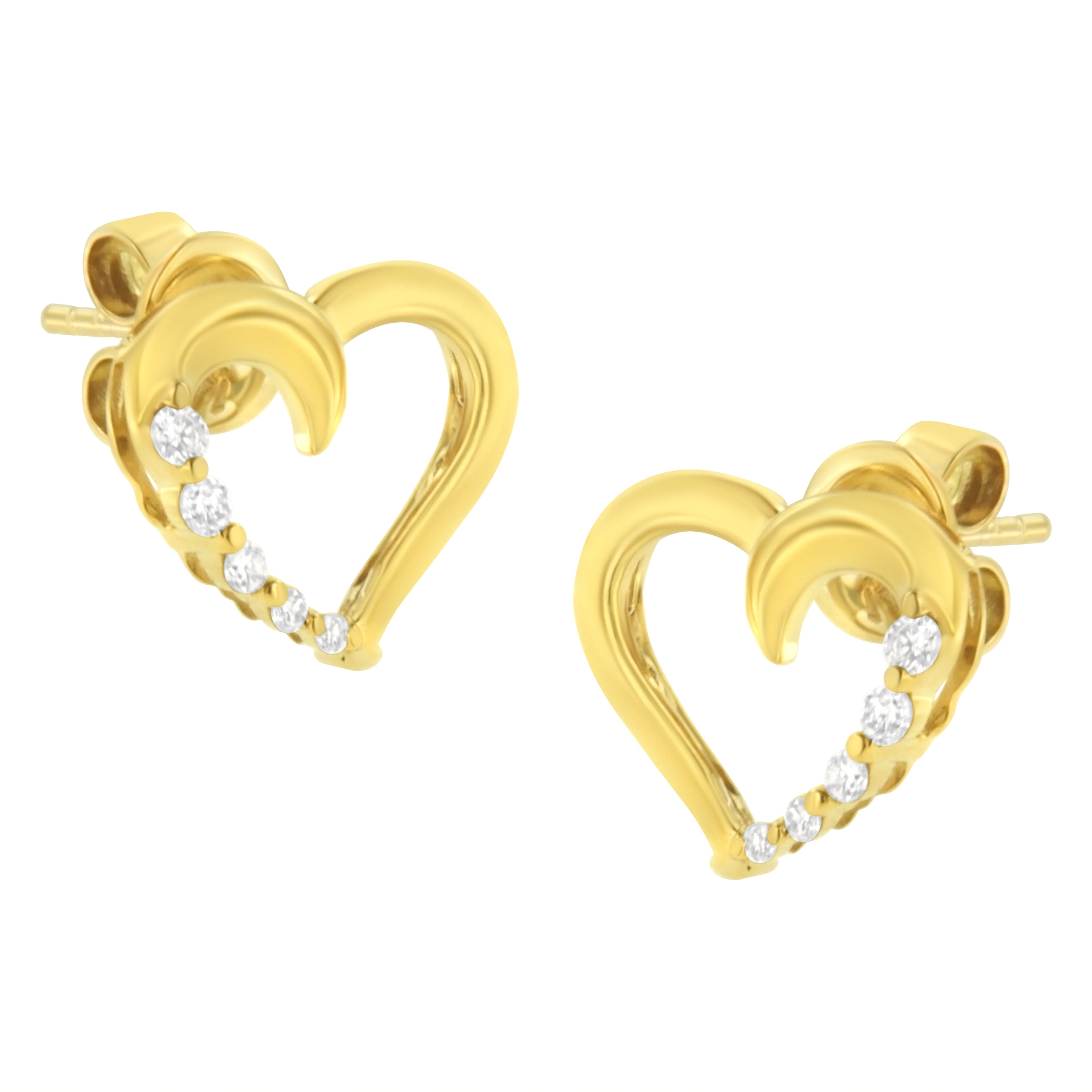 14K Yellow Gold 1/8 Cttw Diamond Journey Heart Hoop Earrings (K-L Color, I1-I2 Clarity)