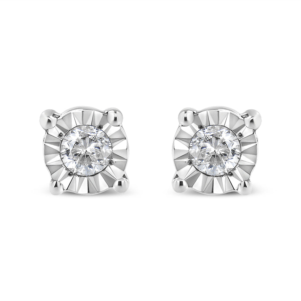 10K Yellow Gold Plated .925 Sterling Silver 1/10 Cttw Round Brilliant-Cut Diamond Miracle-Set Stud Earrings (J-K Color, I3 Clarity)