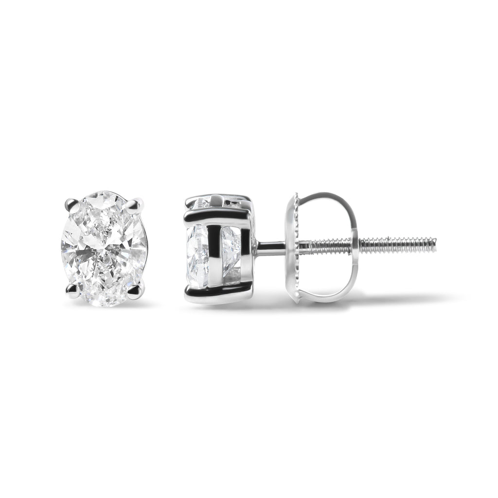 14K White Gold 2.0 Cttw Prong Set Lab Grown Oval Diamond Solitaire Stud Earring (F-G Color, VS1-VS2 Clarity)