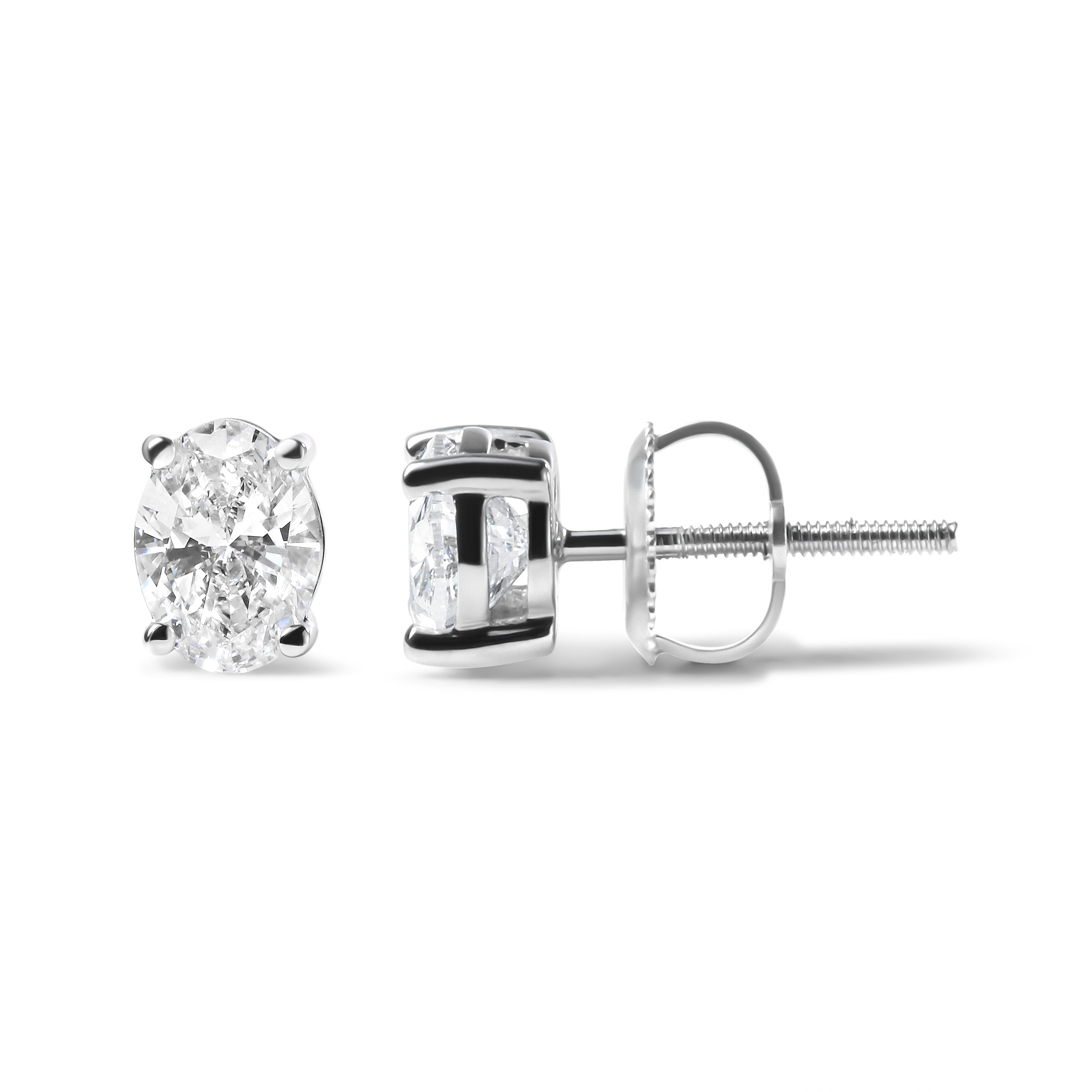 14K White Gold 3/4 Cttw Oval Shape Lab Grown Diamond Solitaire Stud Earrings (F-G Color, VS1-VS2 Clarity)