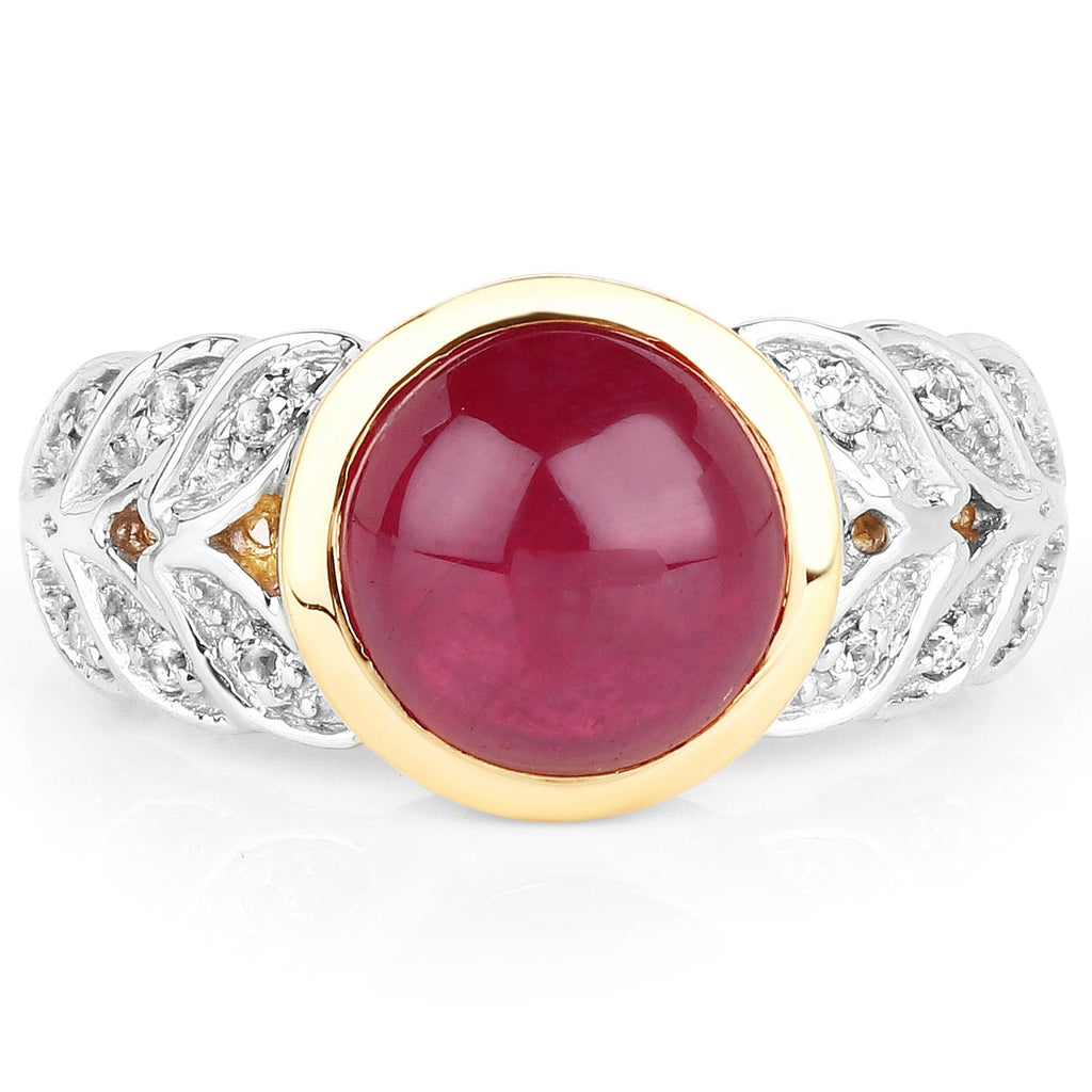 5.11 Carat Glass Filled Ruby and White Topaz .925 Sterling Silver Ring