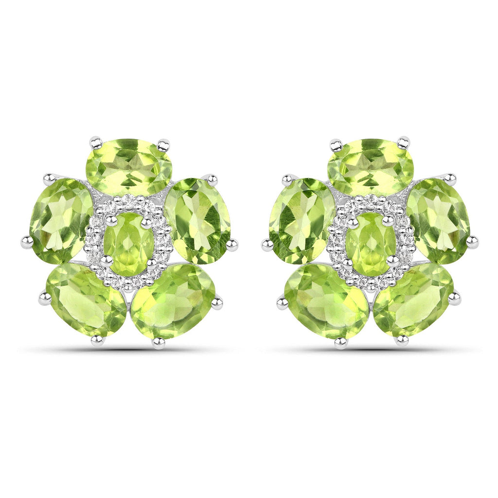 18K White Gold Plated 9.26 Carat Genuine Peridot and White Topaz .925 Sterling Silver Earrings