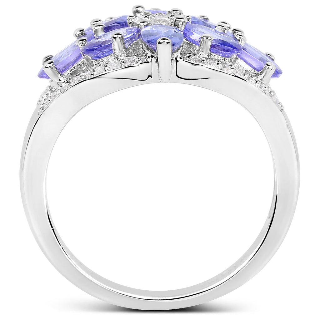 2.27 Carat Genuine Tanzanite and White Zircon .925 Sterling Silver Ring