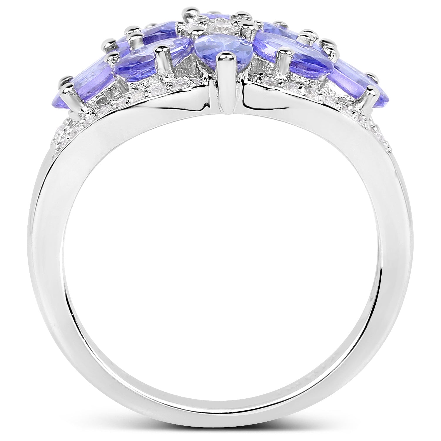 2.27 Carat Genuine Tanzanite and White Zircon .925 Sterling Silver Ring