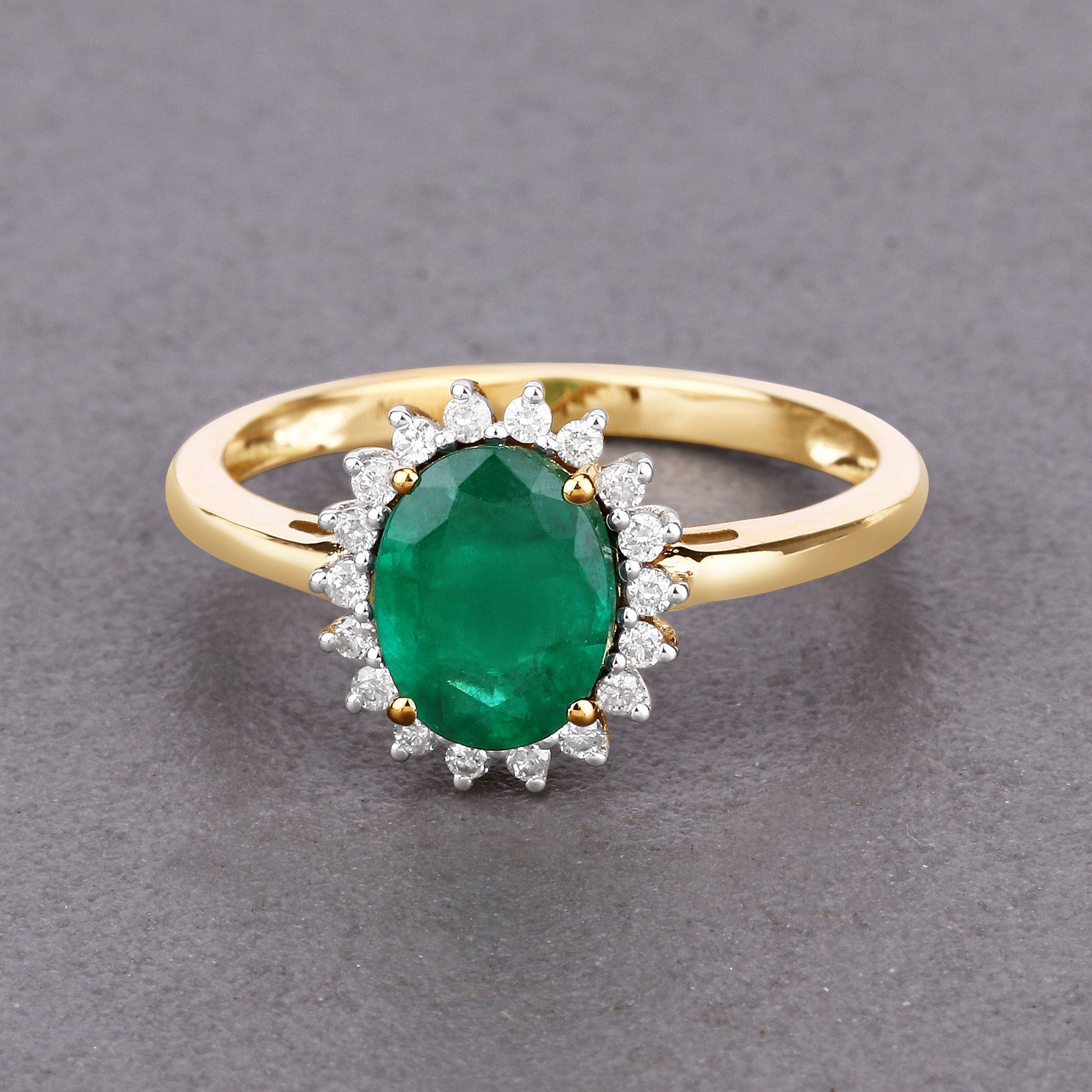 1.34 Carat Genuine Zambian Emerald and White Diamond 14K Yellow Gold Ring