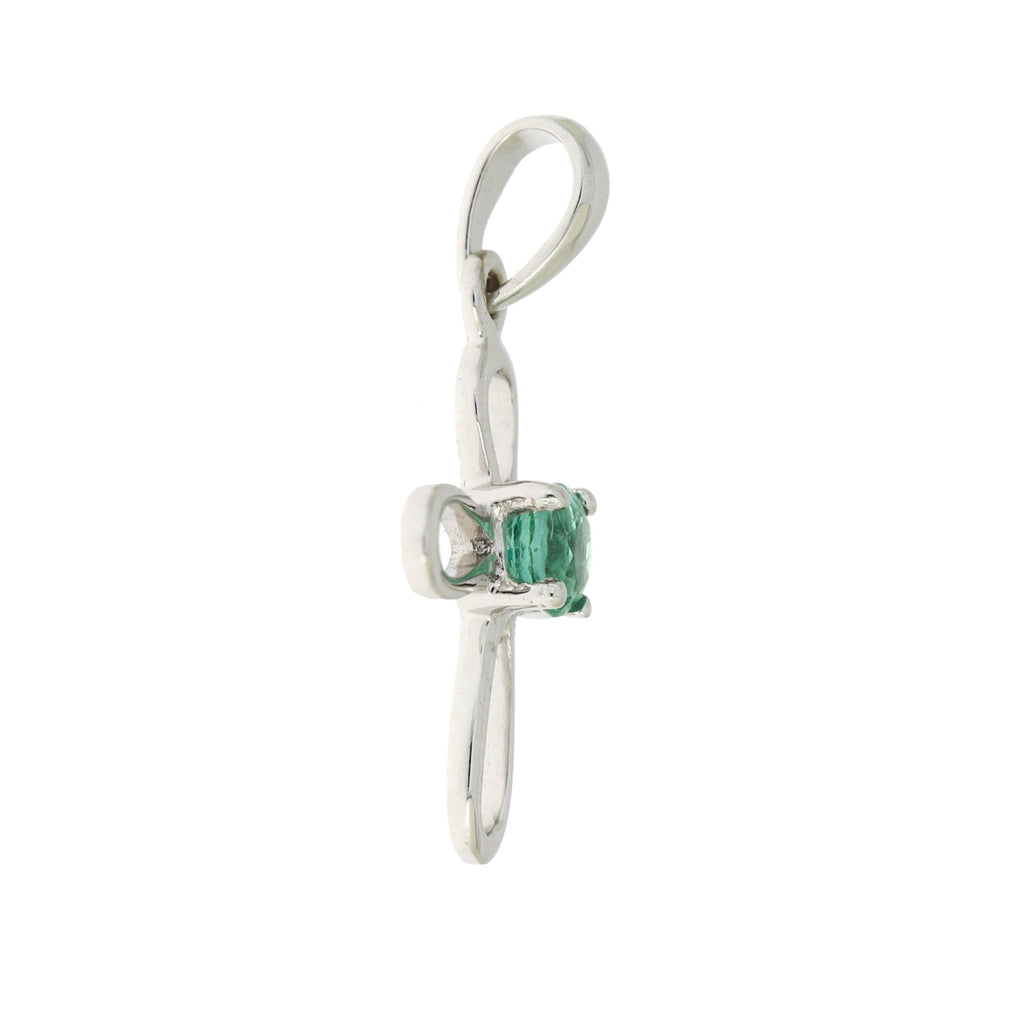 .19ct Emerald Cross Religious Pendant 10KT White Gold