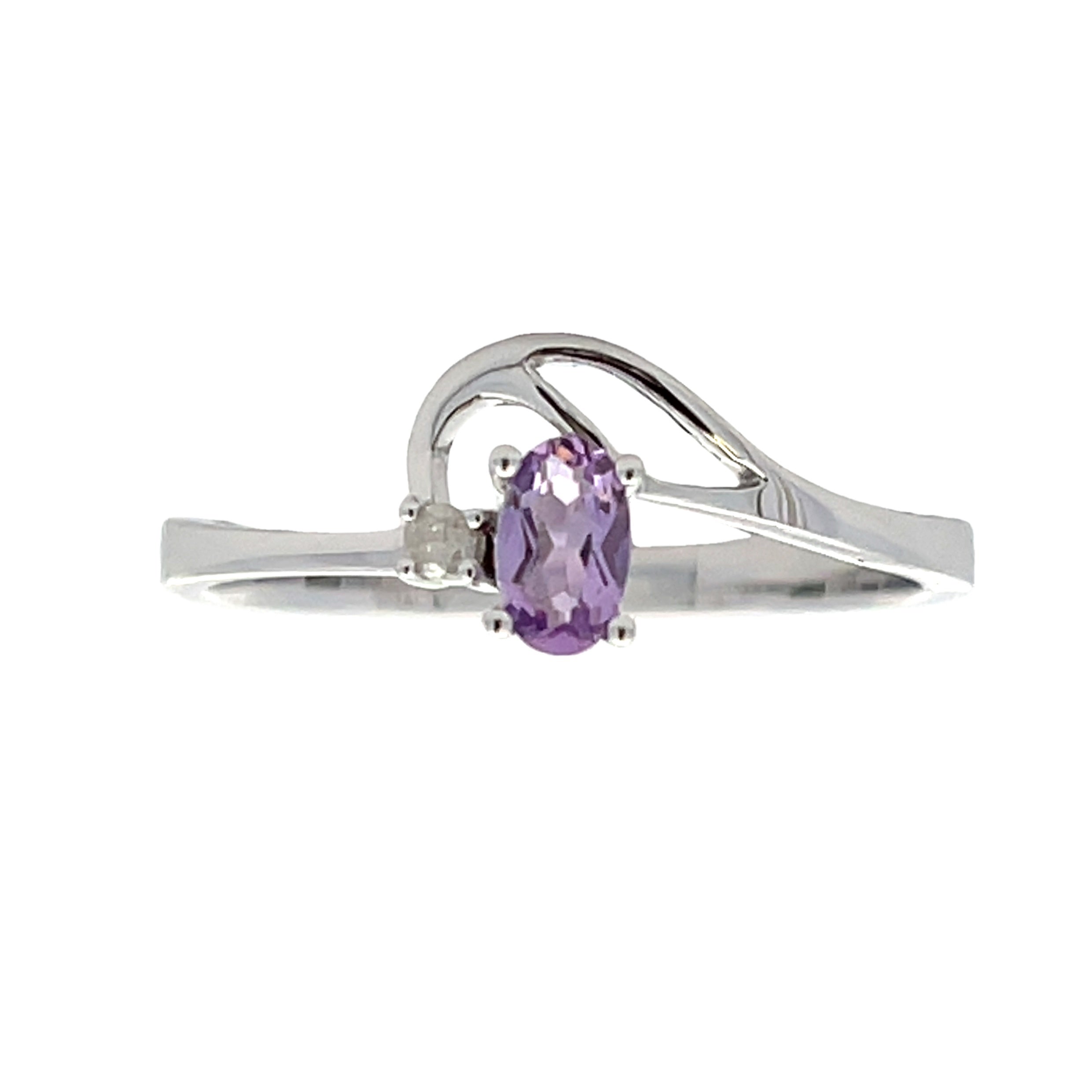.02ct Amethyst Diamond Ring 10KT White Gold