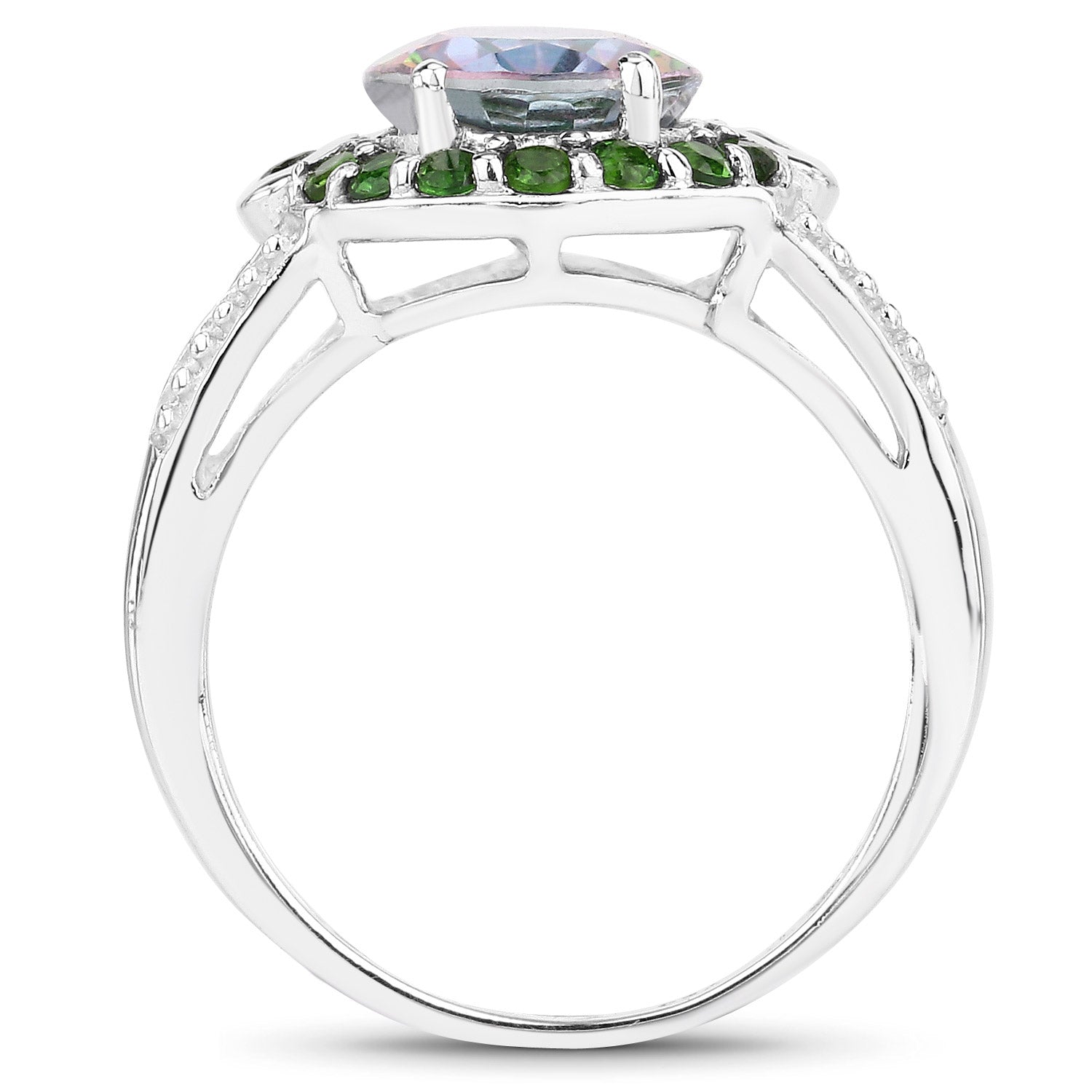 3.92 Carat Genuine Rainbow Quartz and Chrome Diopside .925 Sterling Silver Ring