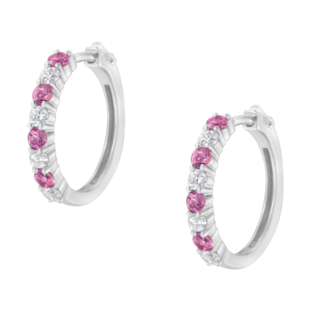 10K White Gold, Â½ Cttw Diamond, & Â½ Cttw Lab-Grown Blue Sapphire Leverback Hoop Earrings (H-I Color, I1-I2 Clarity)