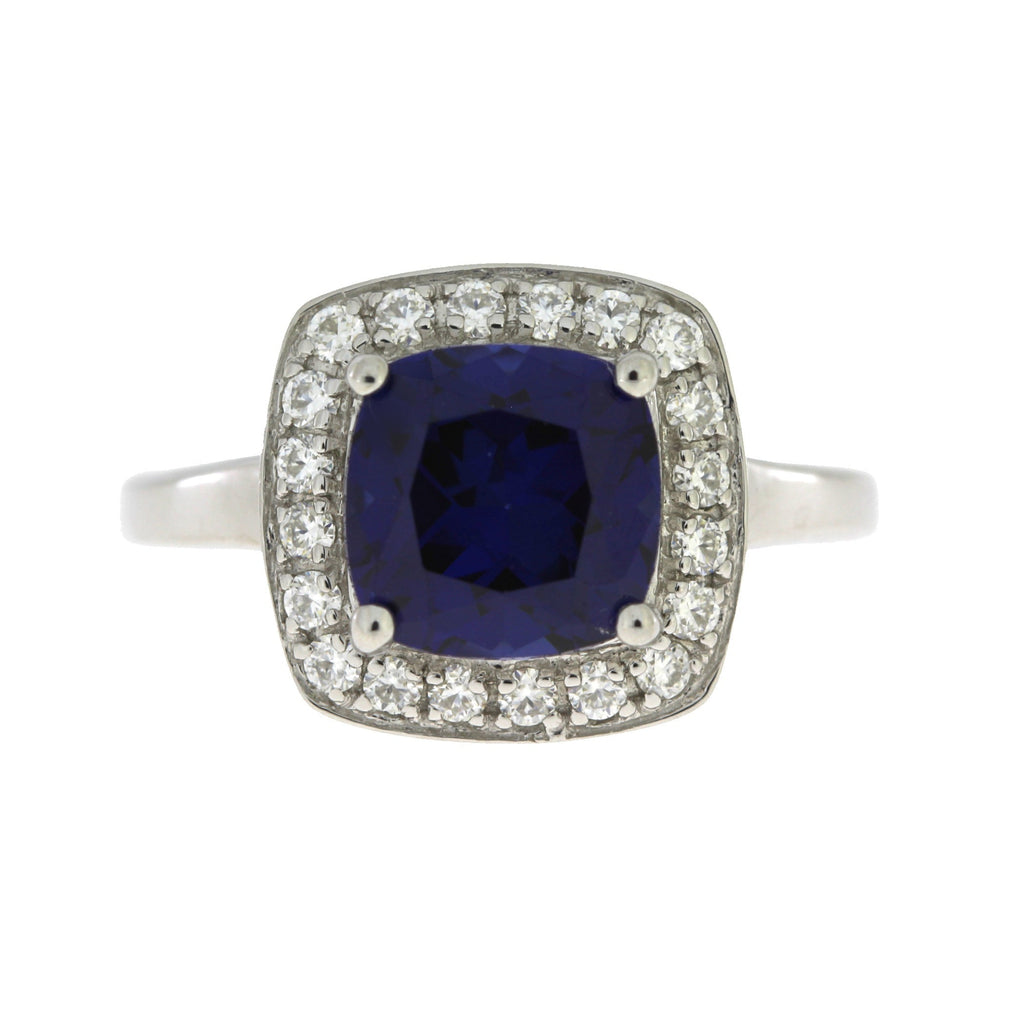 Created Sapphire Moissanite Ring Sterling Silver