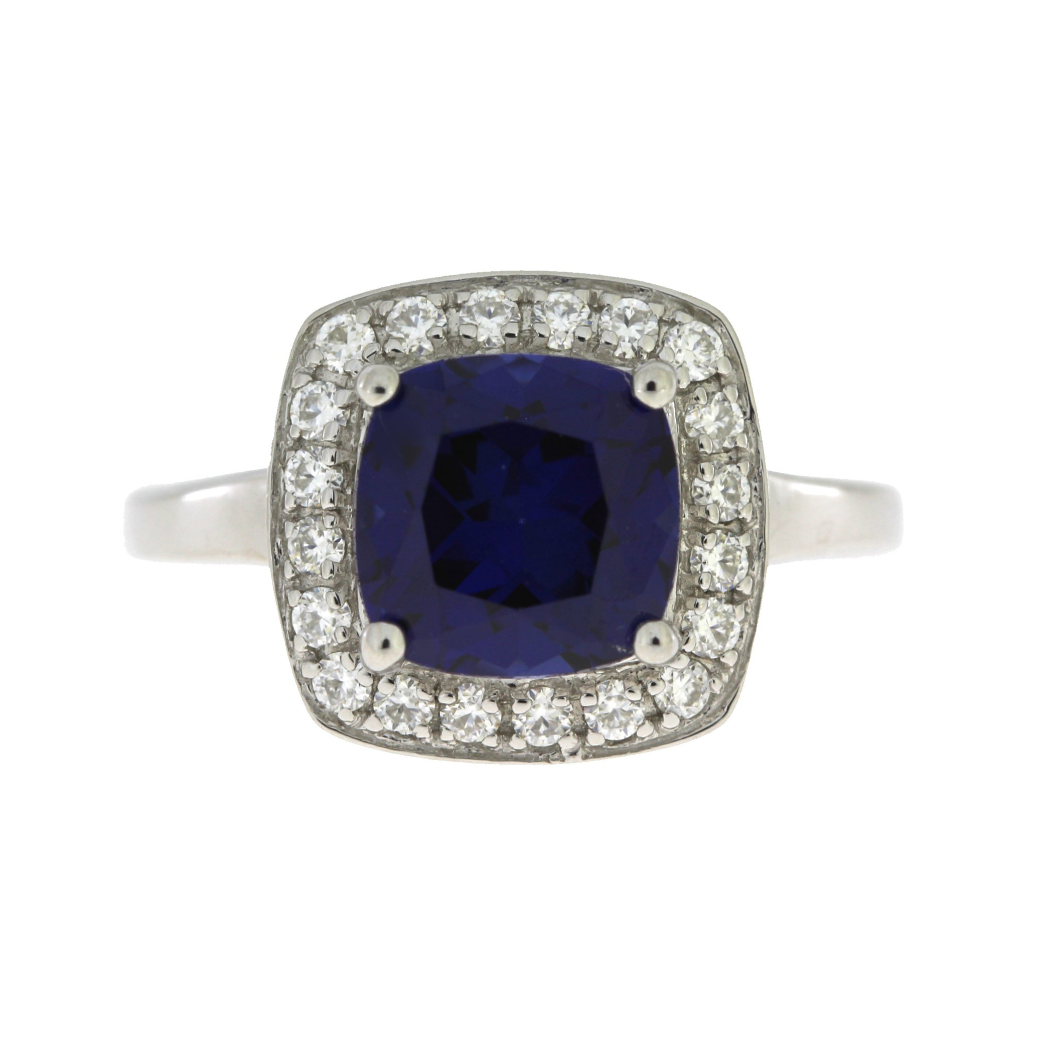 Created Sapphire Moissanite Ring Sterling Silver