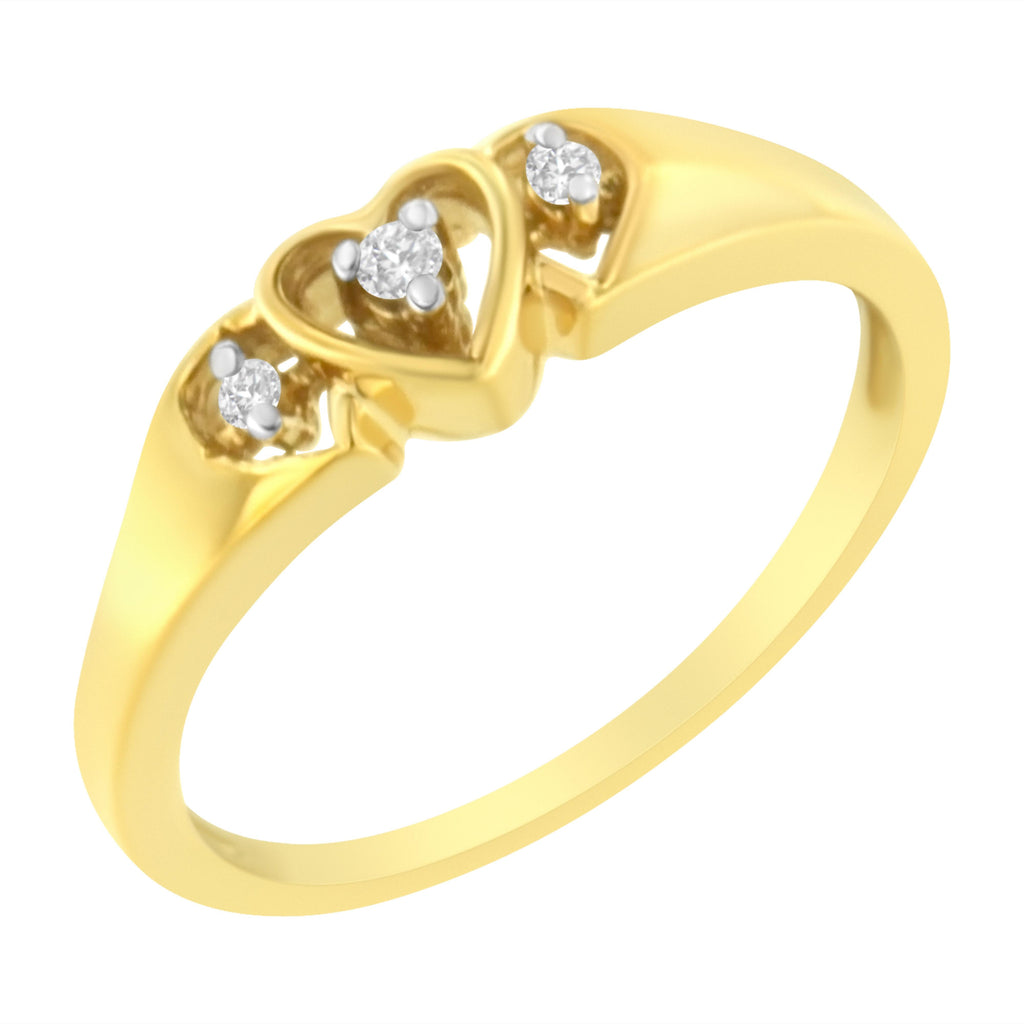 10KT Yellow Gold 1/20 cttw Diamond Triple Heart Diamond Ring (K-L, I1-I2) - Size 7