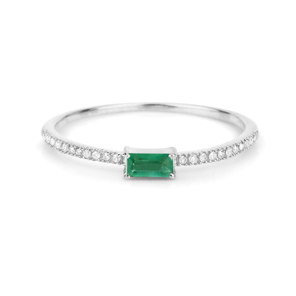 0.18 Carat Genuine Zambian Emerald and White Diamond 14K White Gold Ring