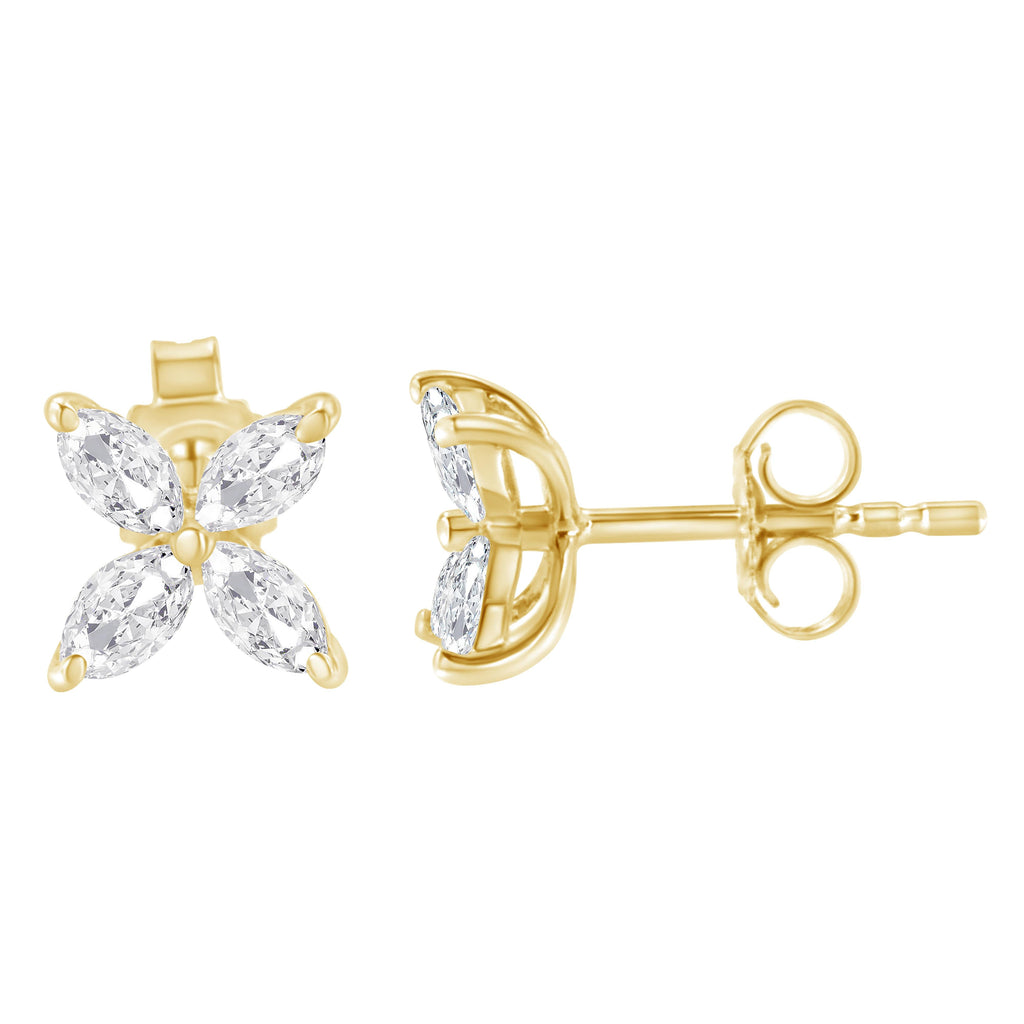 14K White Gold 1/2 Cttw Marquise Diamond 8 Stone Floral Leaf Stud Earrings (H-I Color, SI1-SI2 Clarity)
