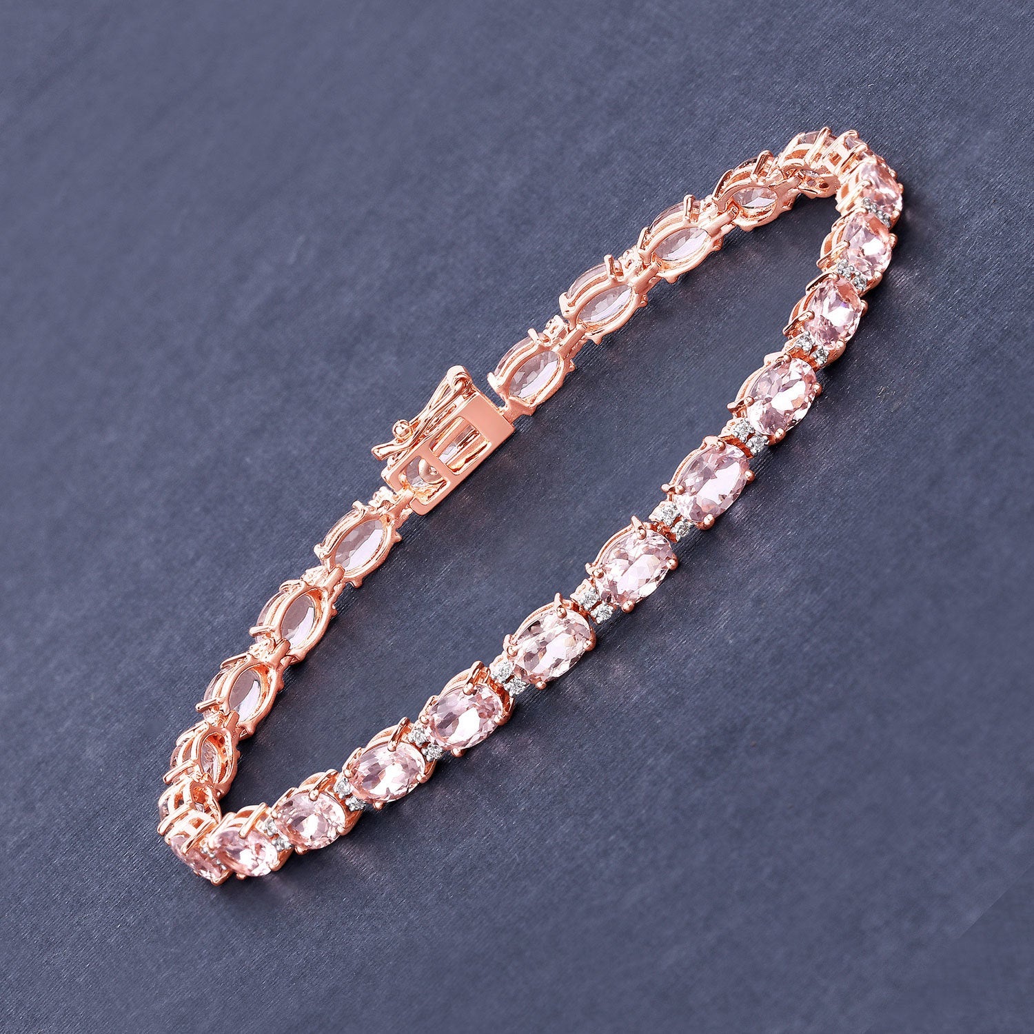 8.95 Carat Genuine Morganite and White Diamond 14K Rose Gold Bracelet