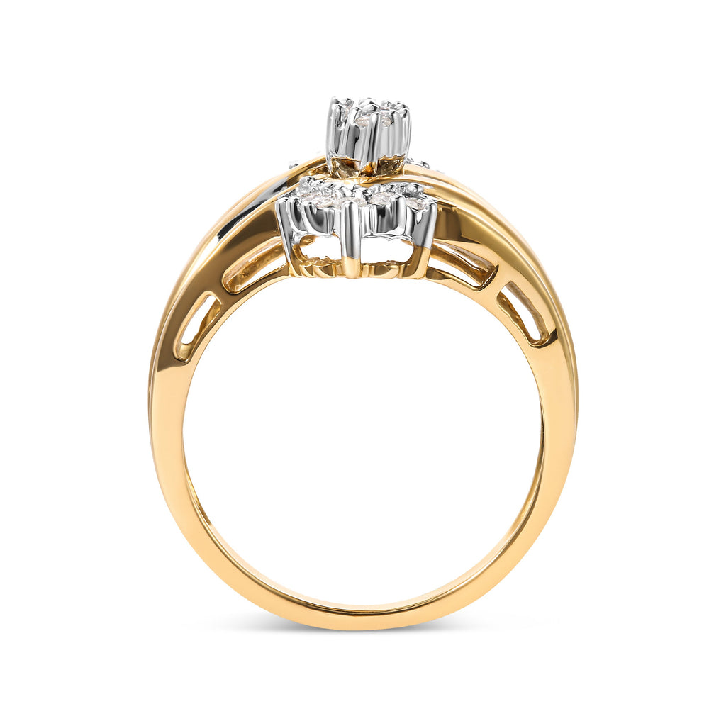 10K Two-Toned 1/2 Cttw Round And Baguette-Cut Composite Pear Head Diamond Ring (H-I Color, I2-I3 Clarity) - Ring Size 7