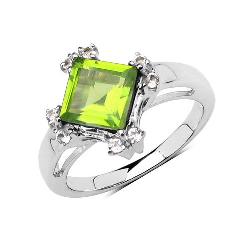 2.01 Carat Genuine Peridot & White Topaz .925 Sterling Silver Ring