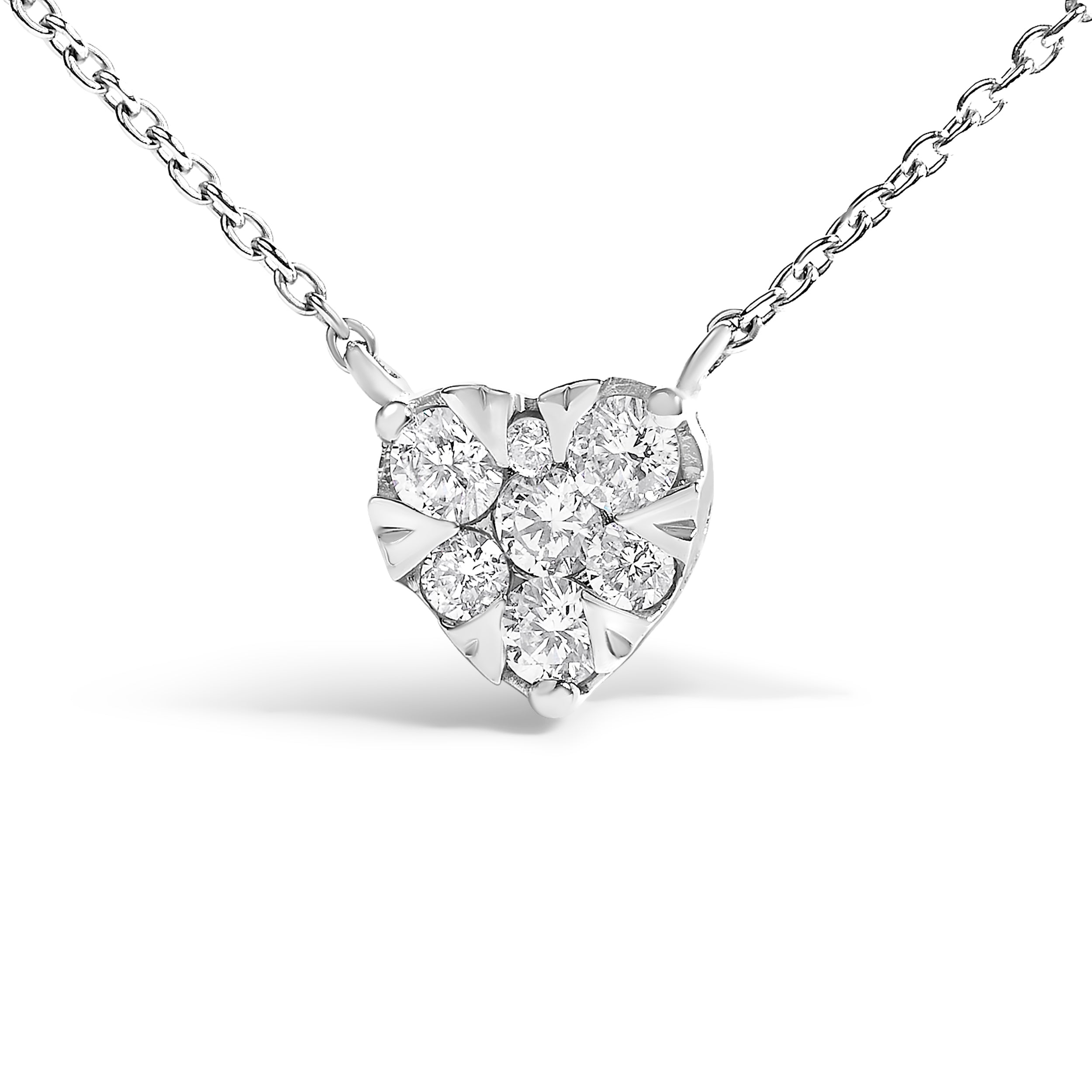 14K White Gold 1/4 Cttw Diamond Composite Heart Pendant Necklace - 18" Inches