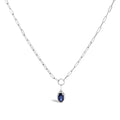 10K White Gold 6x4 mm Oval Blue Sapphire Solitaire Paperclip Pendant Necklace - 18" Inches
