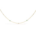 14K Yellow Gold Bezel Set Alternating Green Emerald and Diamond Station Necklace - 18" Inches
