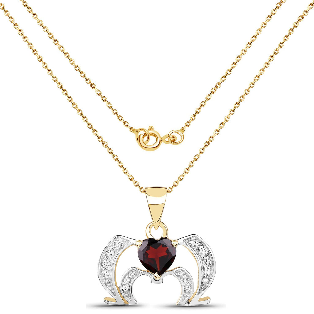 14K Yellow Gold Plated 1.05 Carat Genuine Garnet and White Topaz .925 Sterling Silver Pendant
