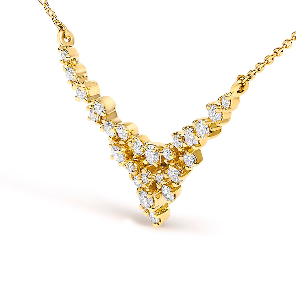 14K Yellow Gold 1/2 Cttw Diamond Scattered "V" Necklace (I-J Color, SI2-I1 Clarity) - 18" Inches
