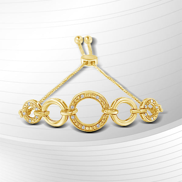 10K Yellow Gold over .925 Sterling Silver Diamond Accented Graduated Infinity Open Circle 6â€-9â€ Adjustable Bolo Bracelet (H-I Color, I2-I3 Clarity)